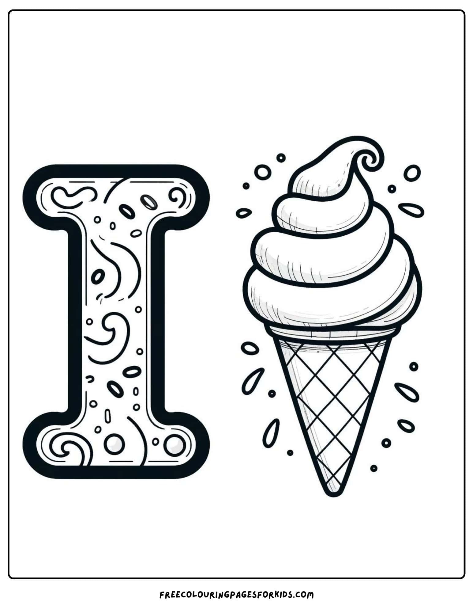 letter I for ice cream coloring page