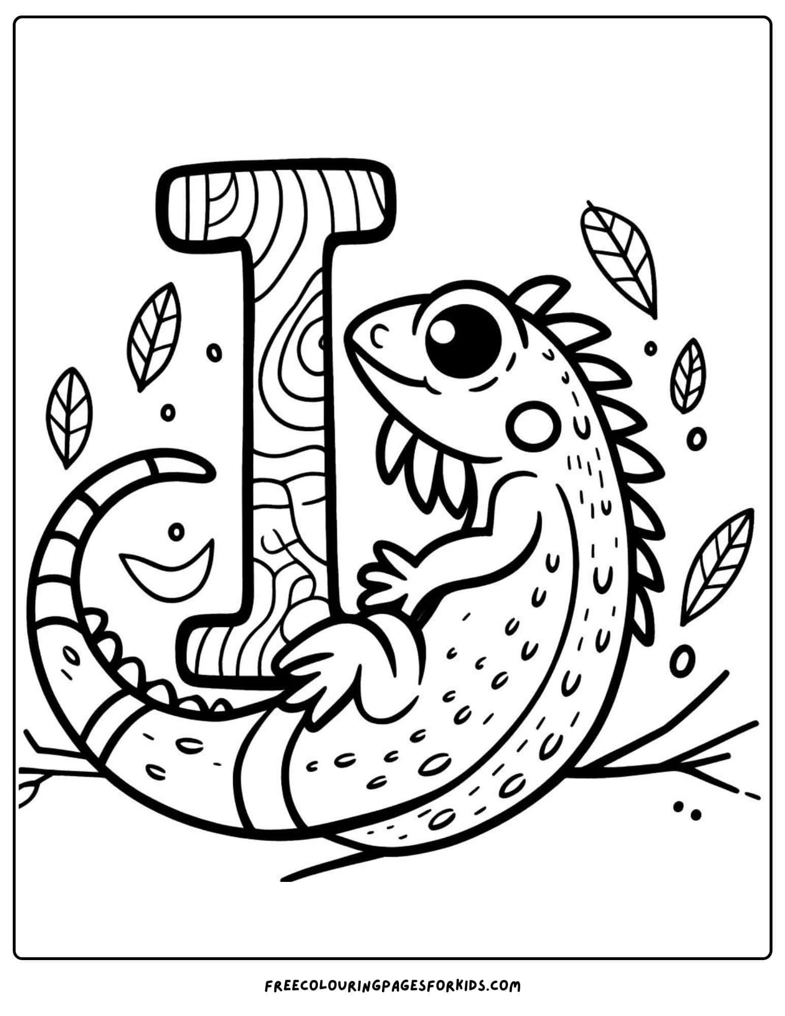 letter I for Iguana coloring page