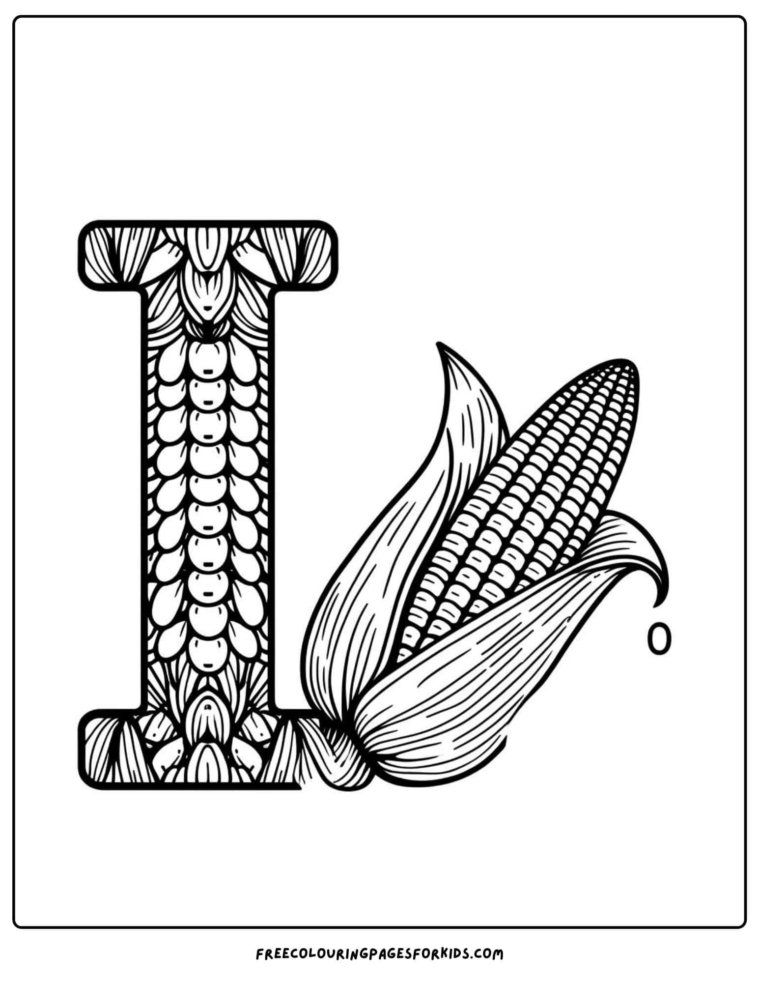 letter I for indian corn coloring page