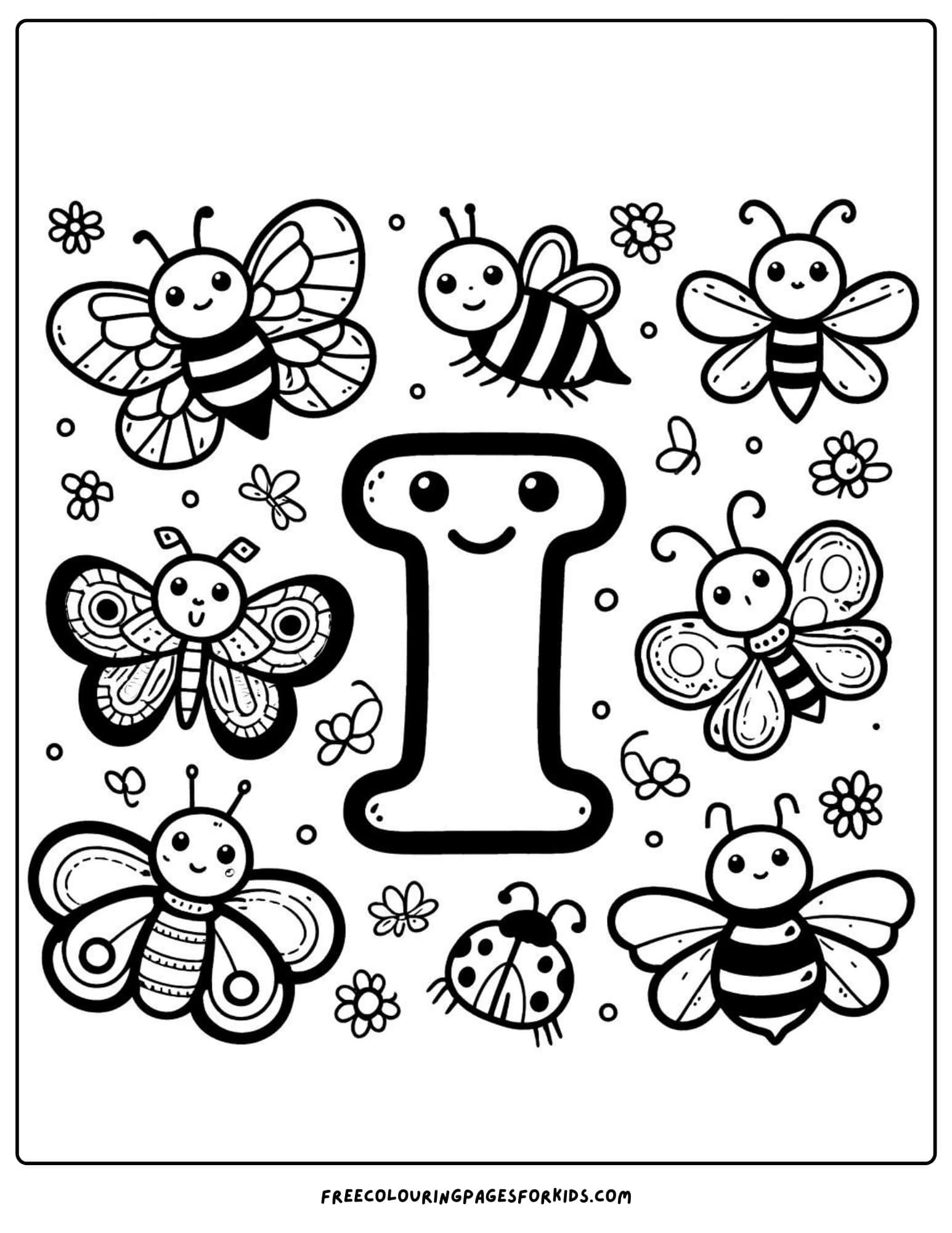 letter I for insect coloring page