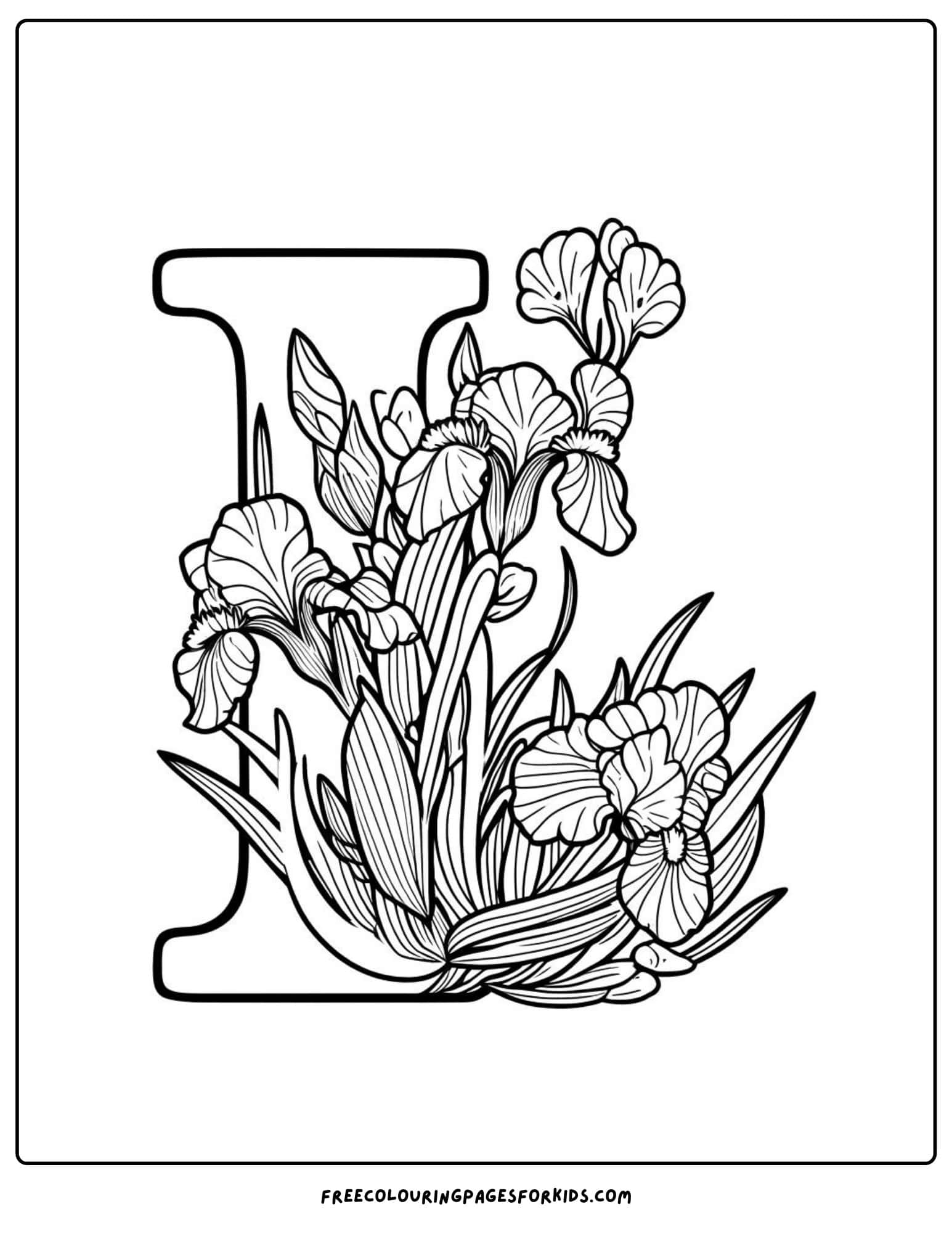 letter I for iris coloring page