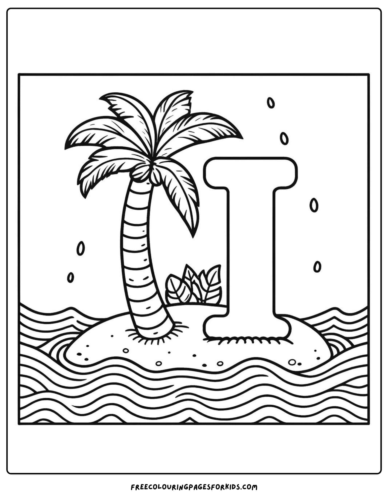 letter I for island coloring page