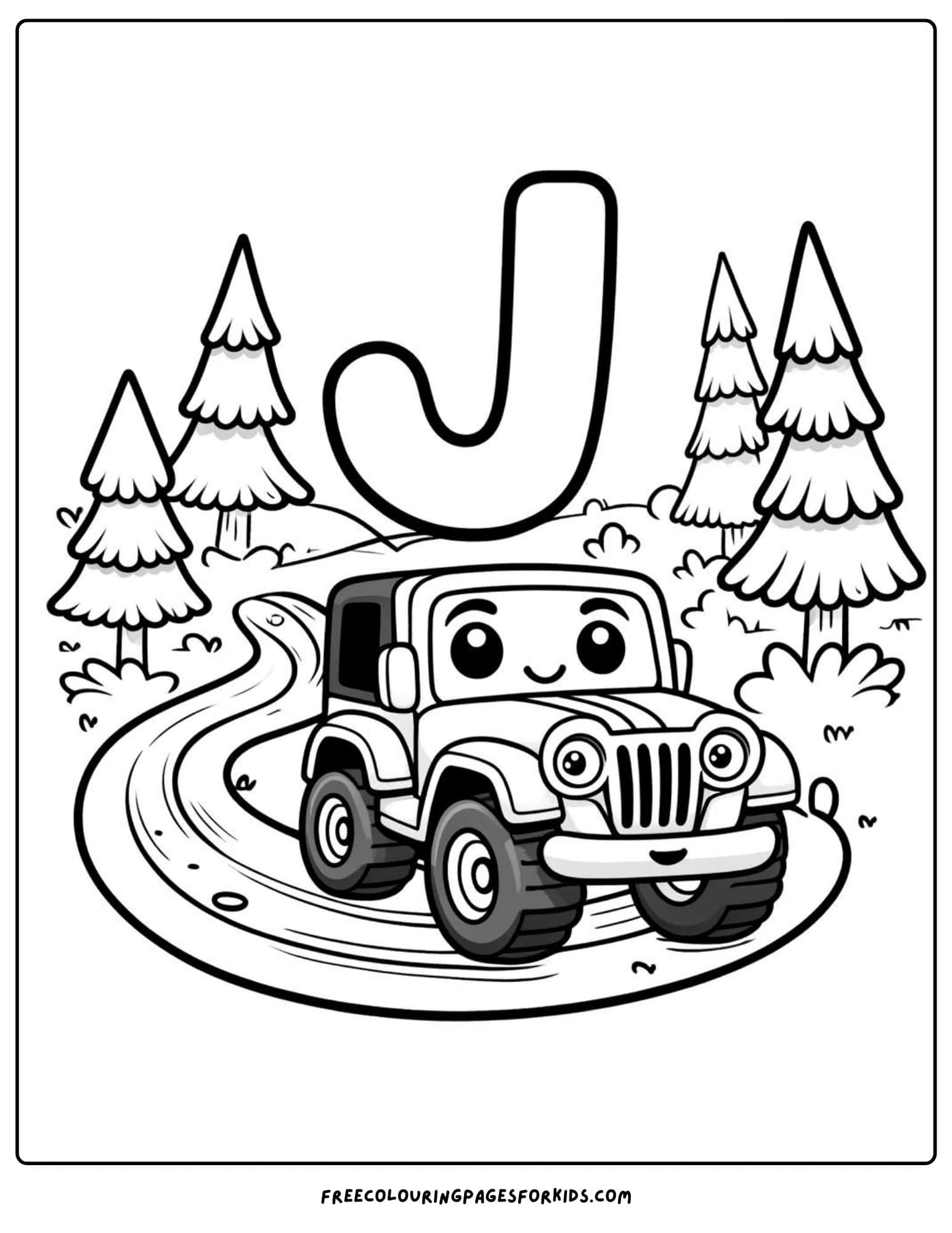 letter j for jeep coloring page