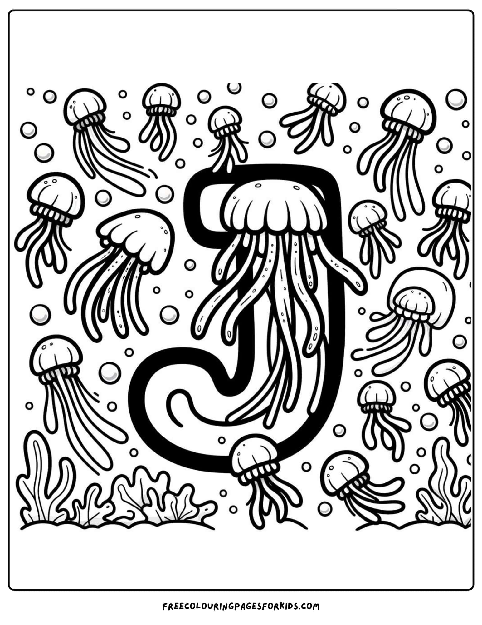 letter j for jellyfish coloring page