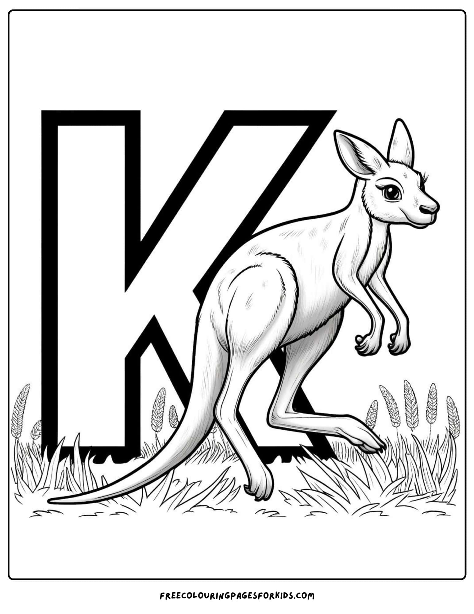 letter k for kangaroo coloring page