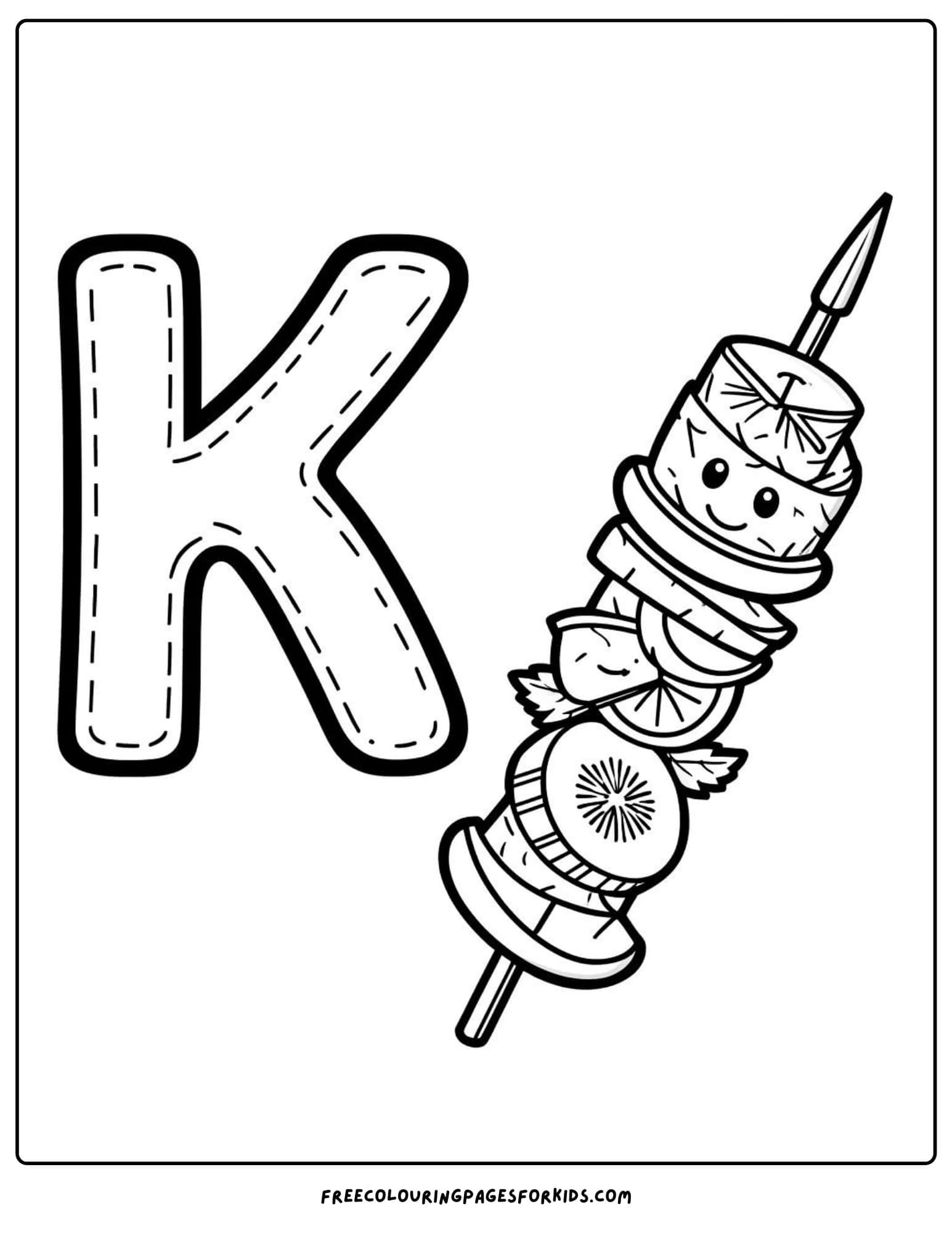 letter k for kebab coloring page