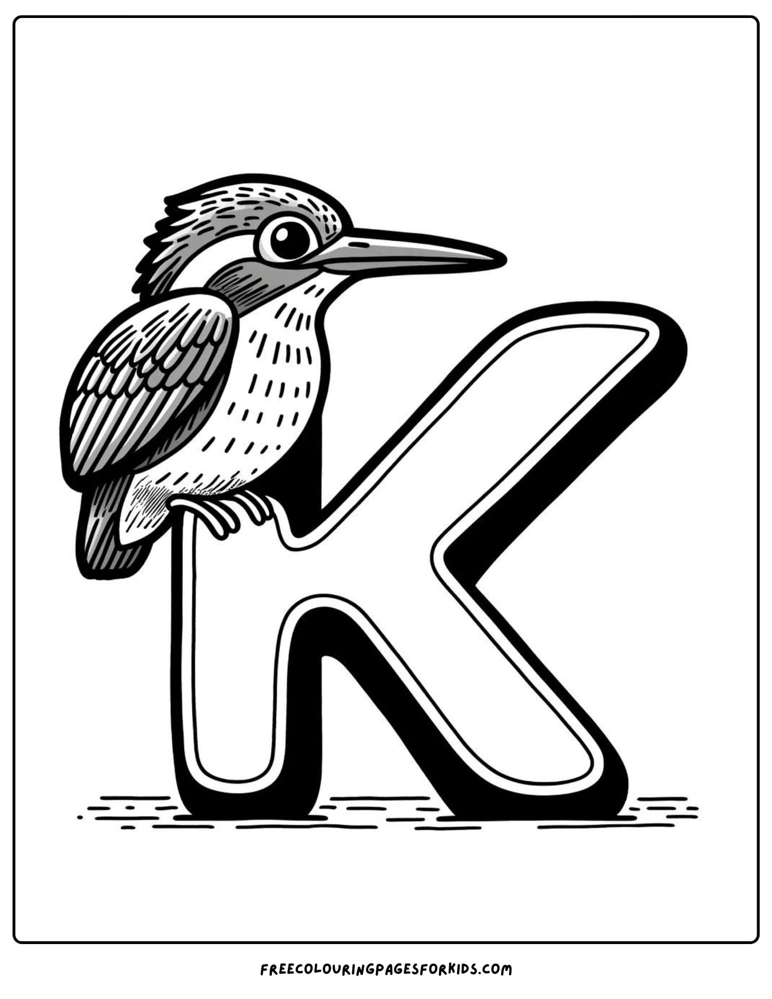 letter k for kingfisher coloring page