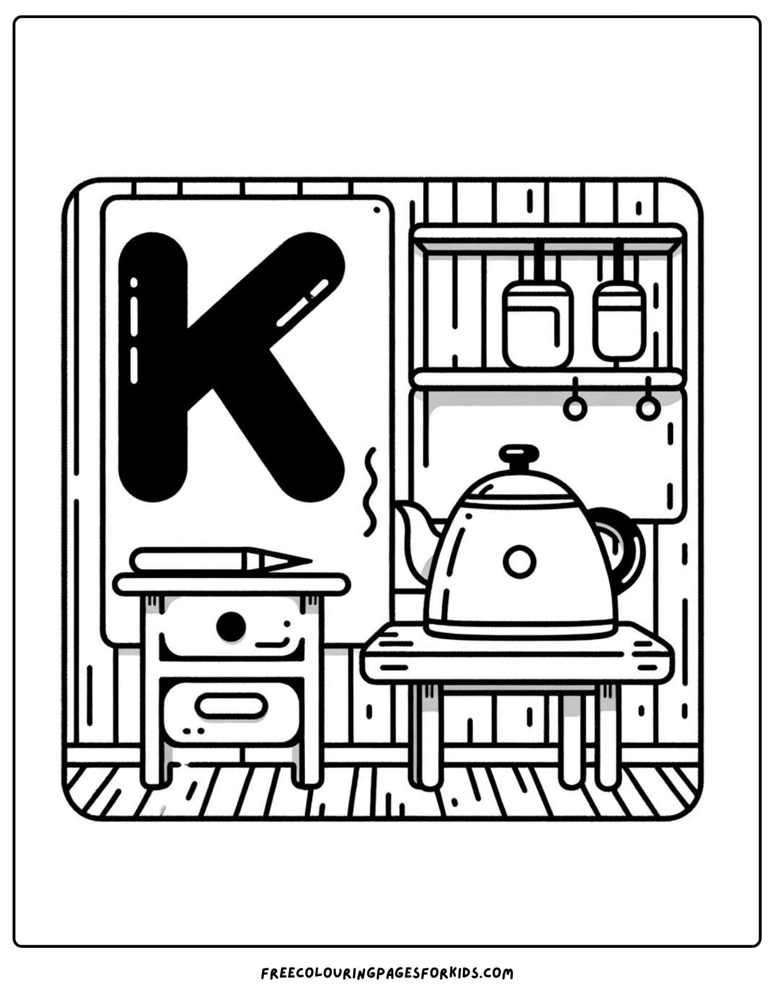 letter k for kitchen coloring page