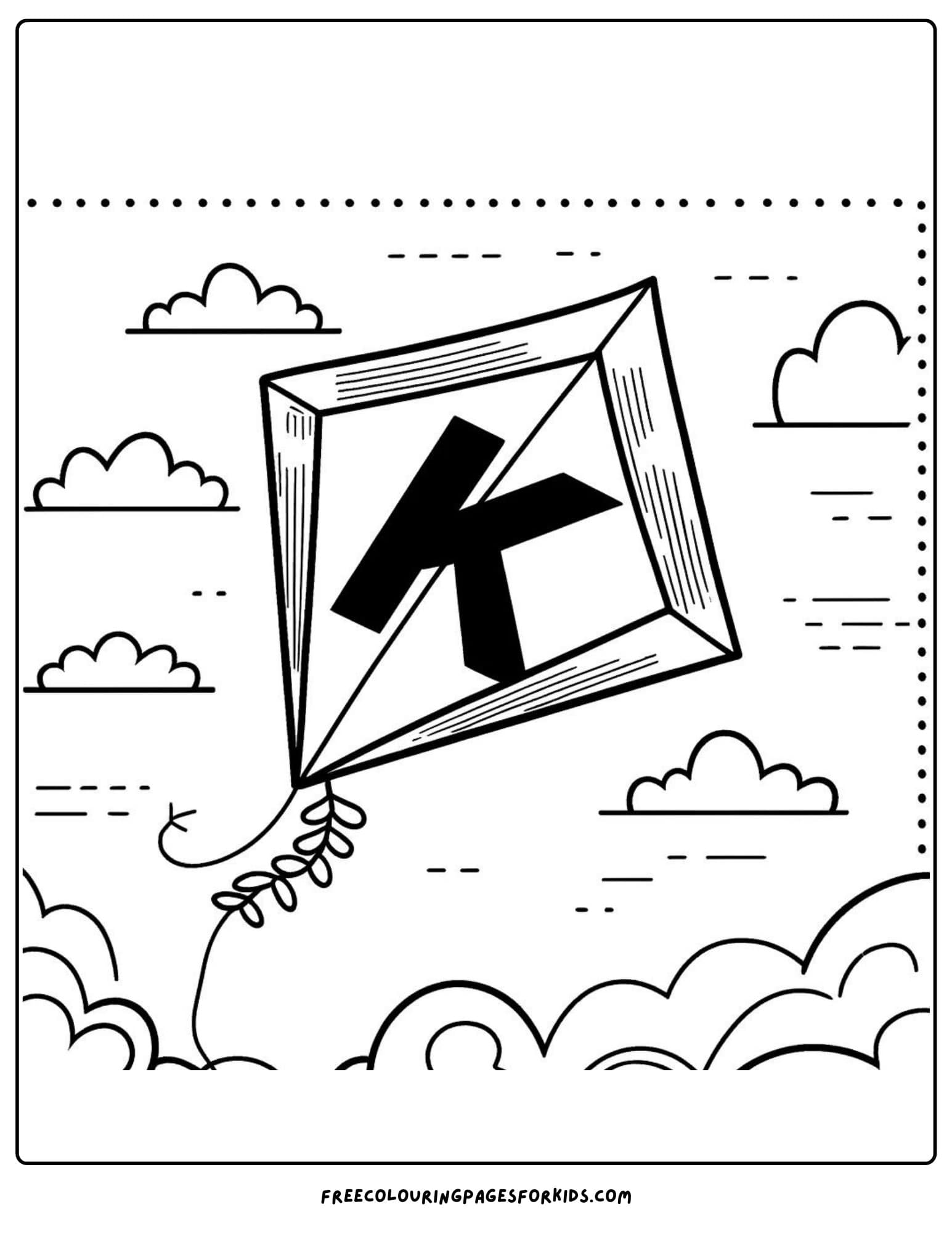 letter k for kite coloring page