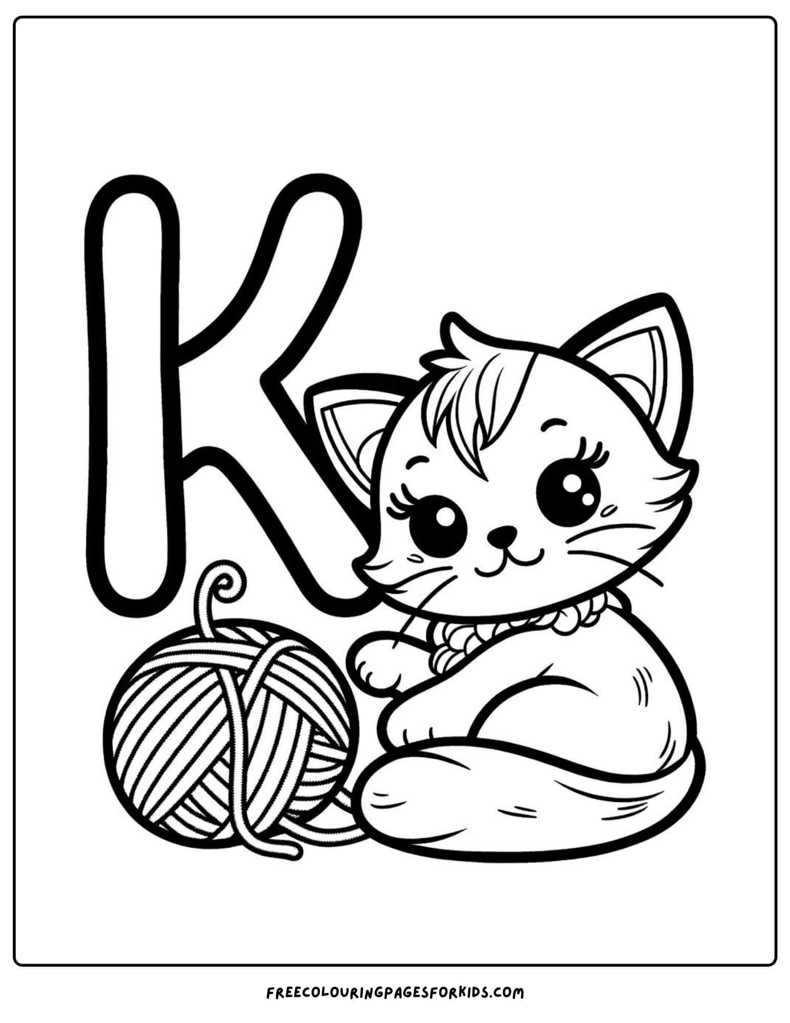 letter k for kitten coloring page