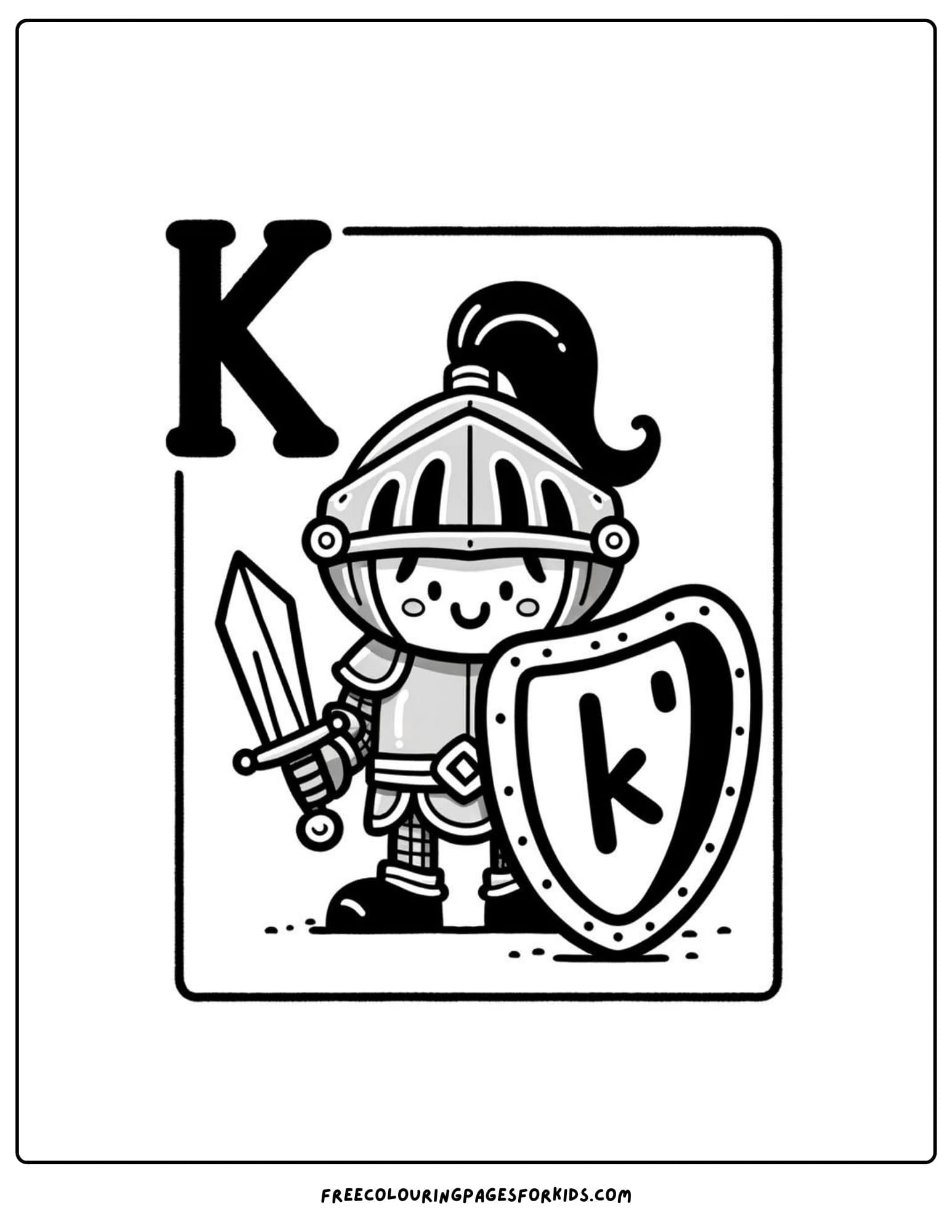 letter k for knight coloring page