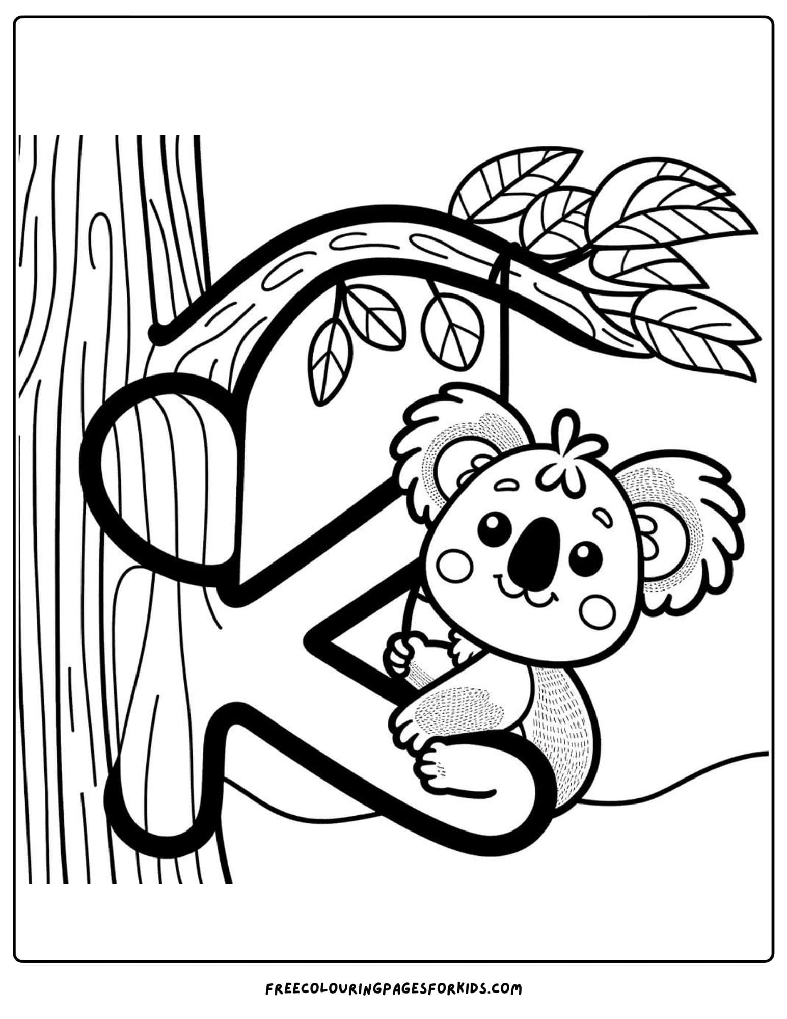 letter k for koala coloring page