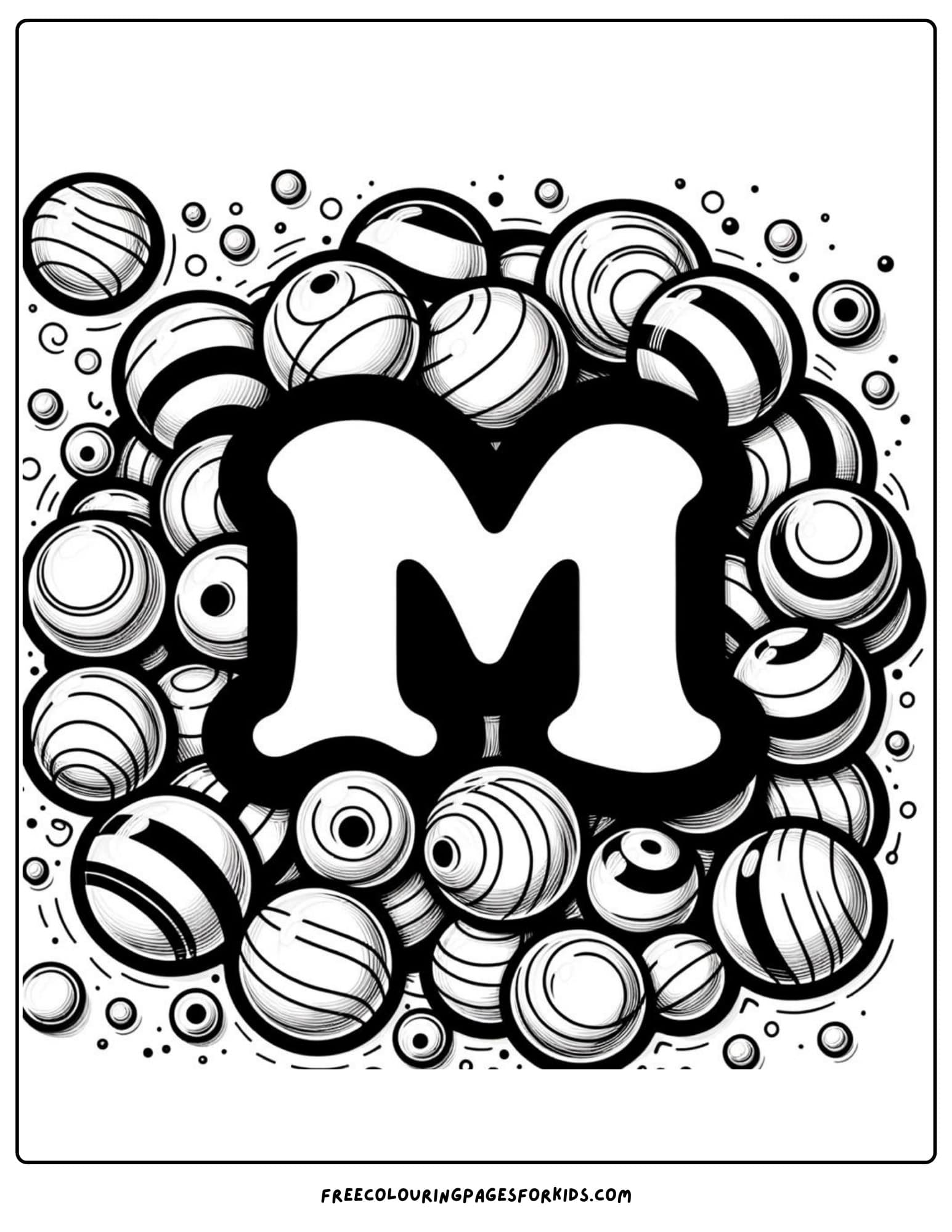 m for marbles coloring page