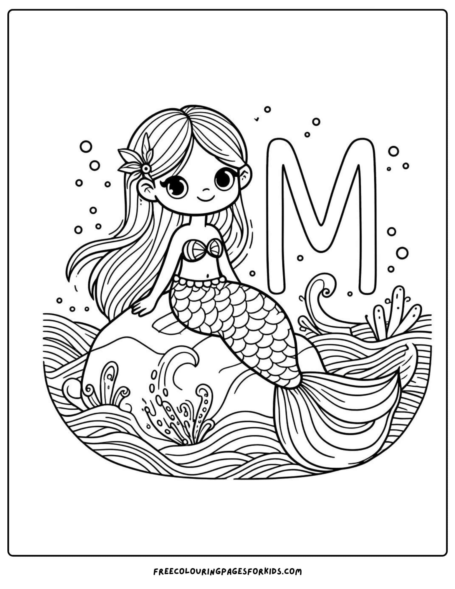 m for mermaid coloring page