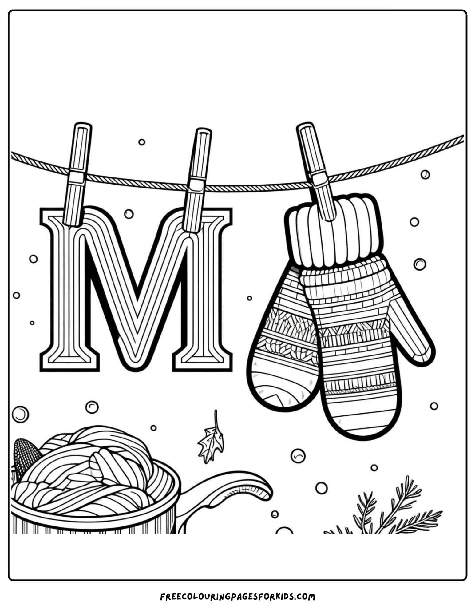 m for mittens coloring page