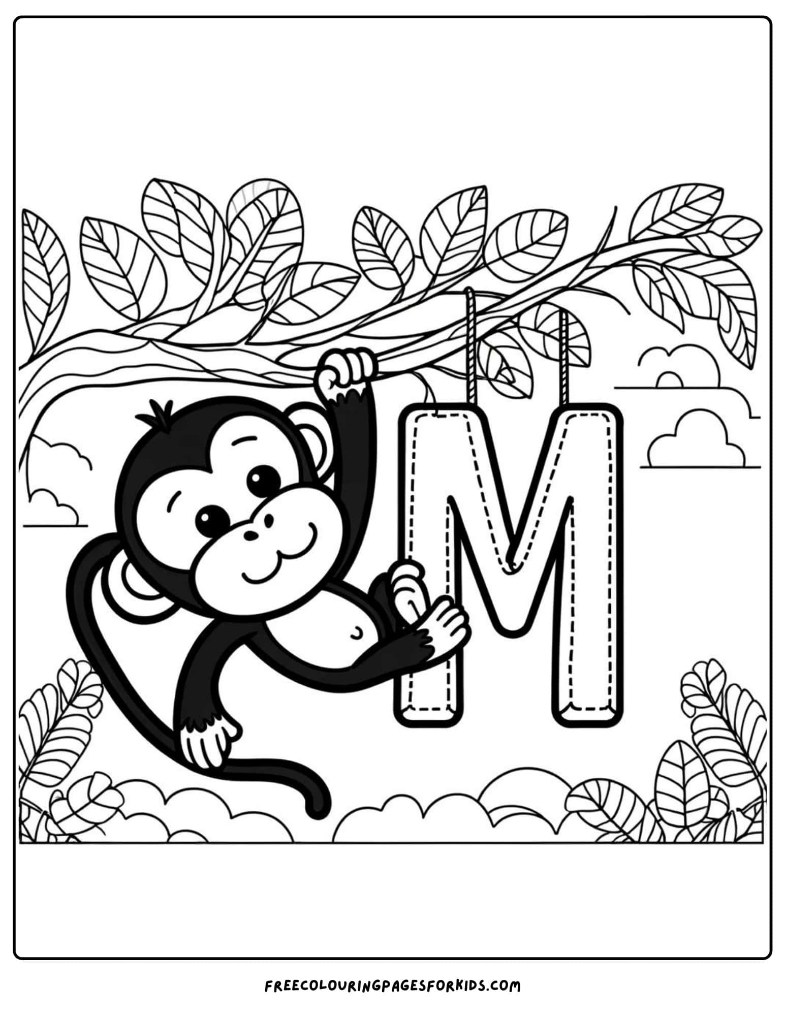 m for monkey coloring page