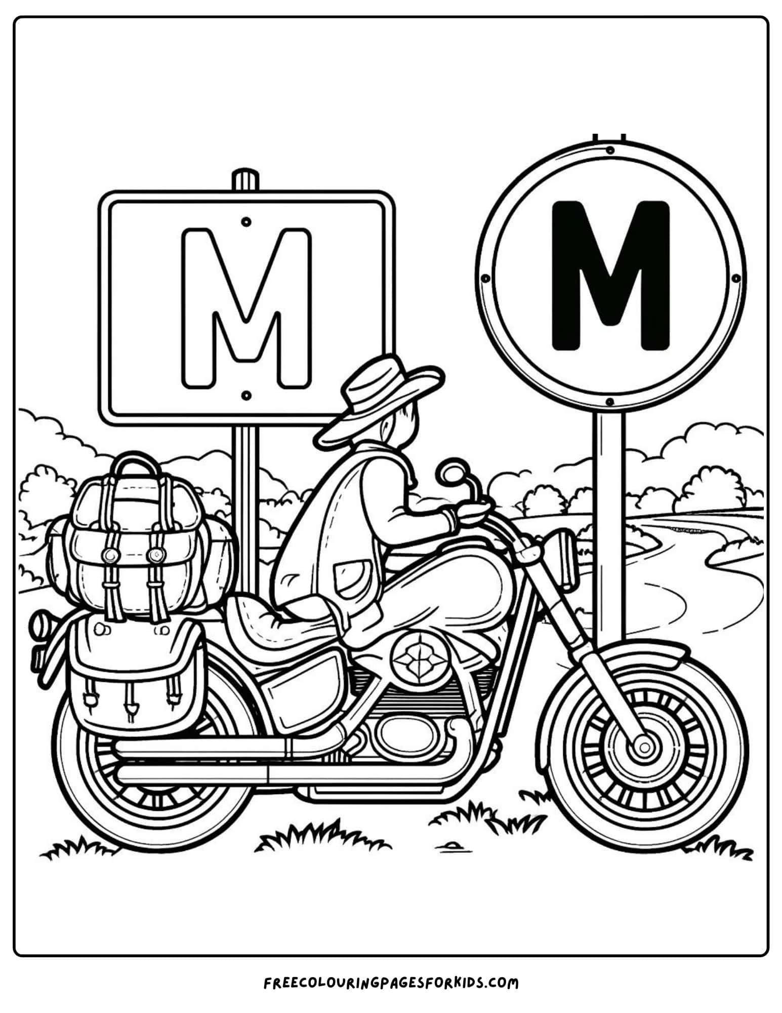 m for motorbike coloring page