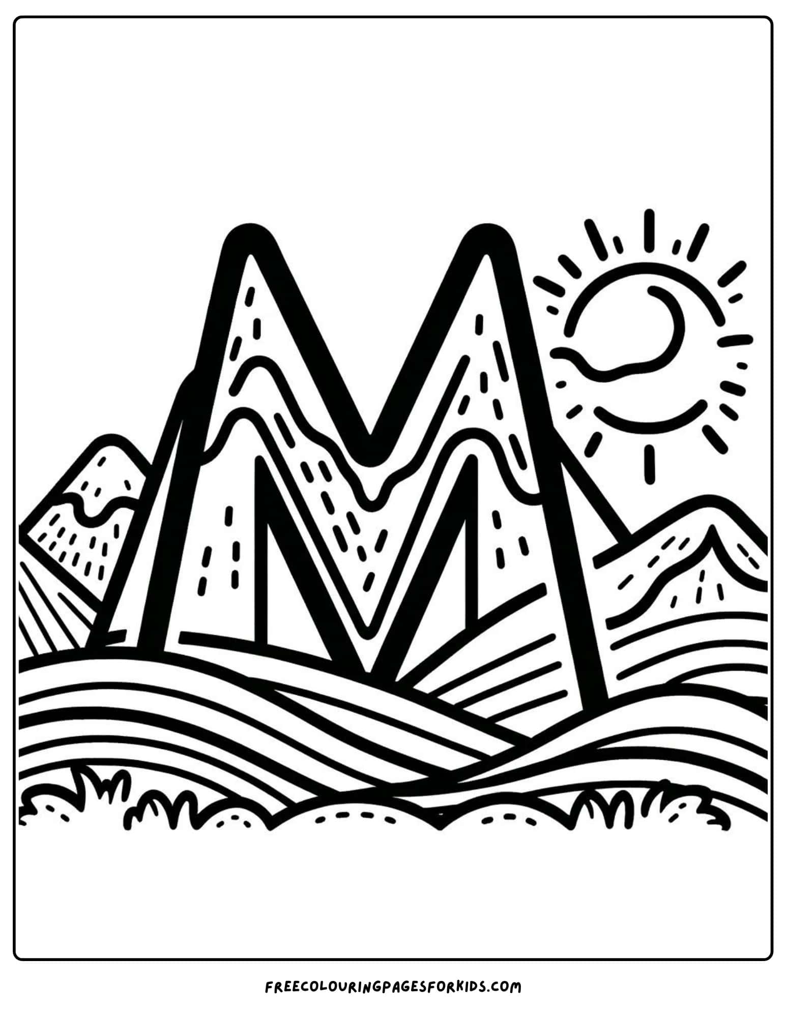 m for mountains coloring page