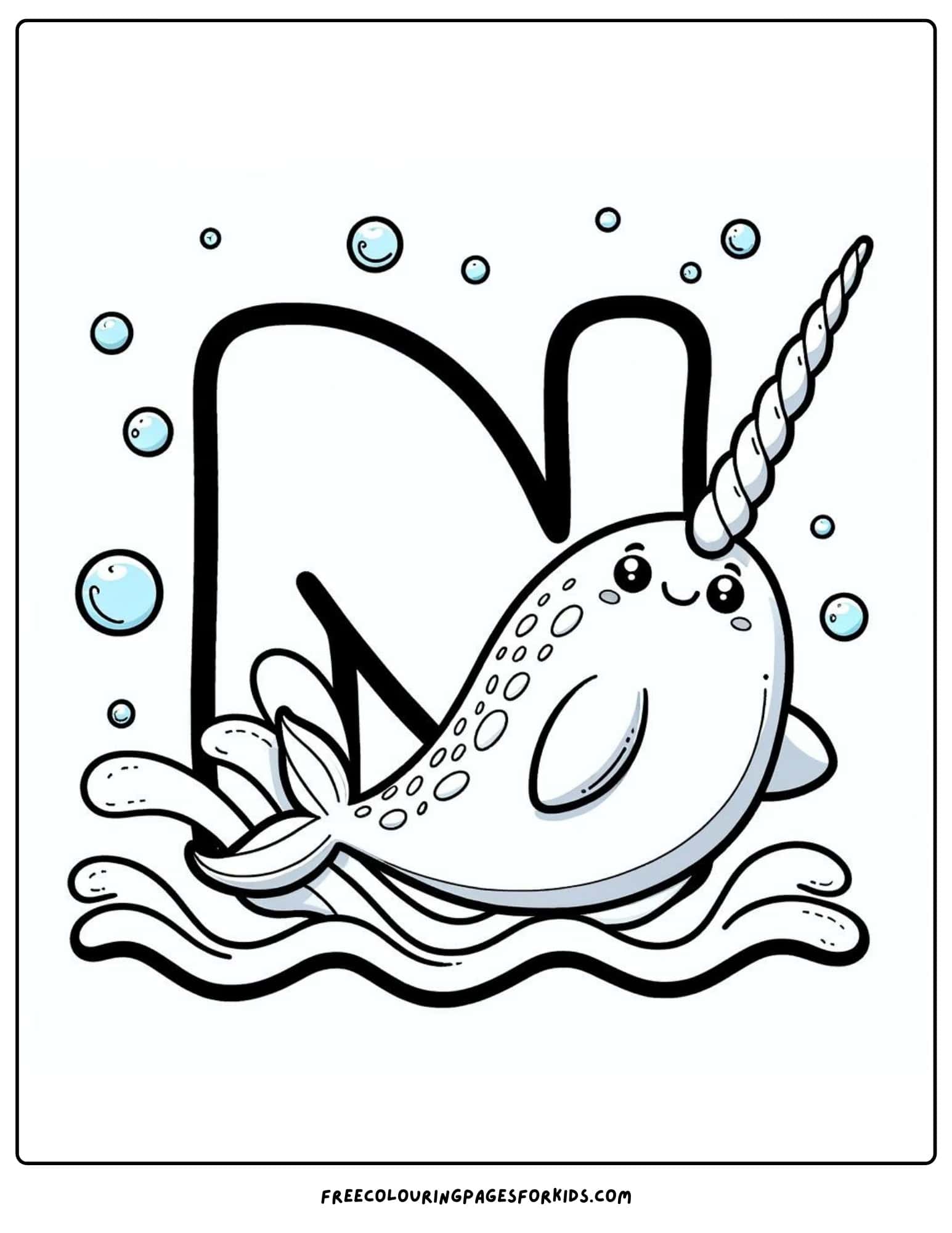 letter n for narwhal coloring page