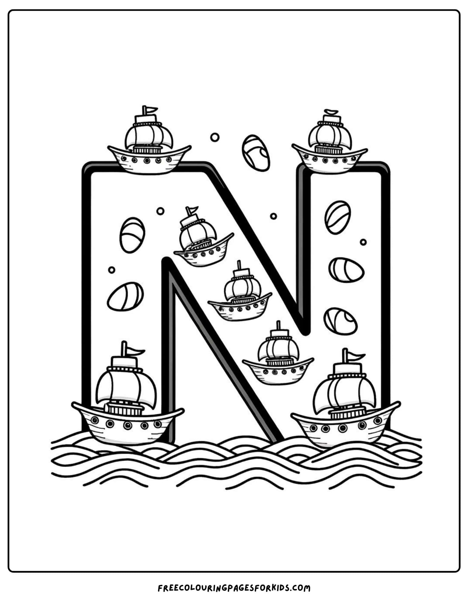 letter n for navy coloring page