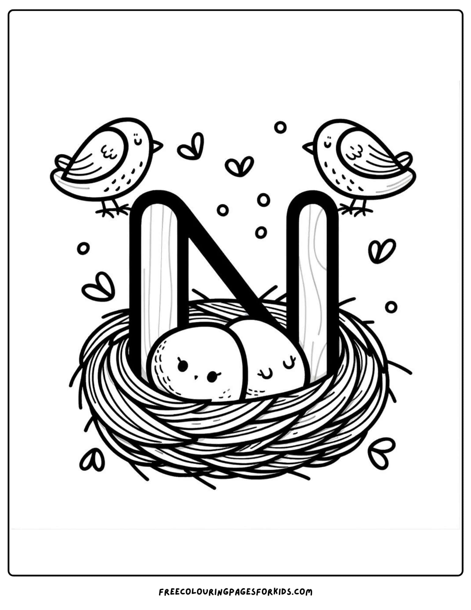 letter n for nest coloring page