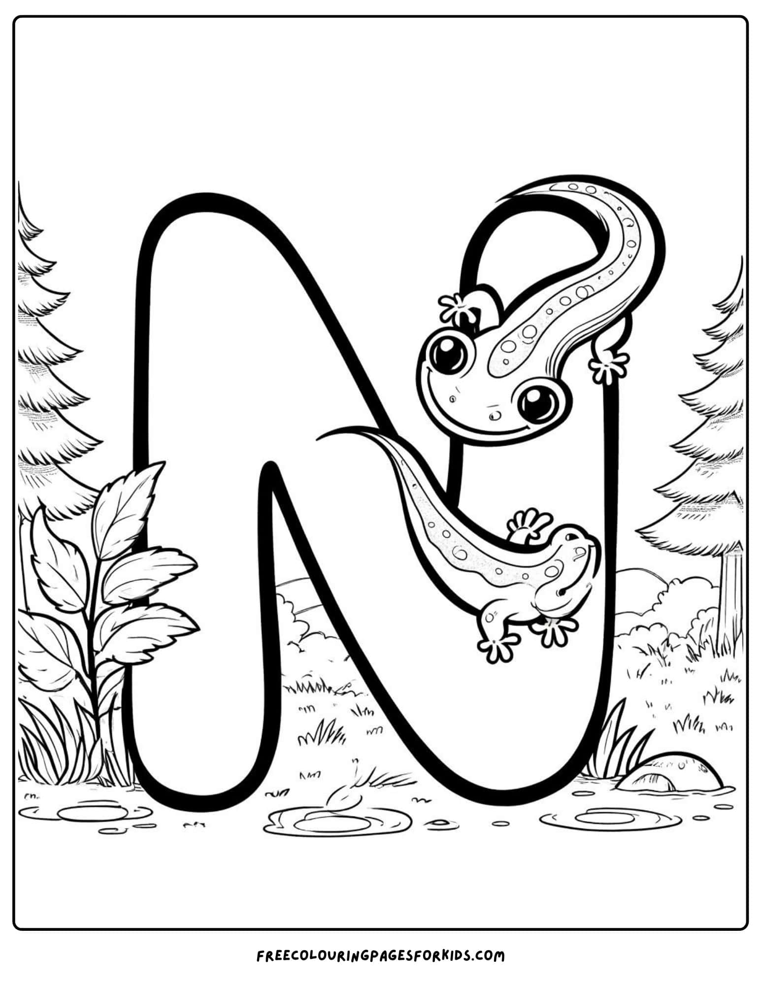 letter n for newt coloring page