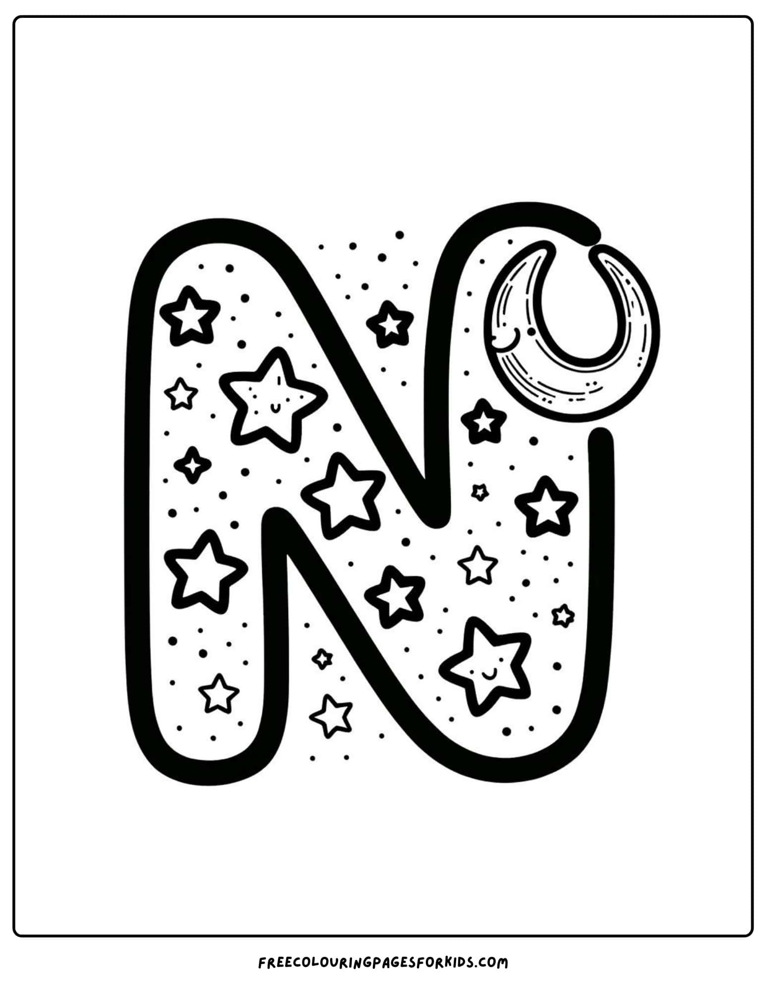 letter n for night sky coloring page