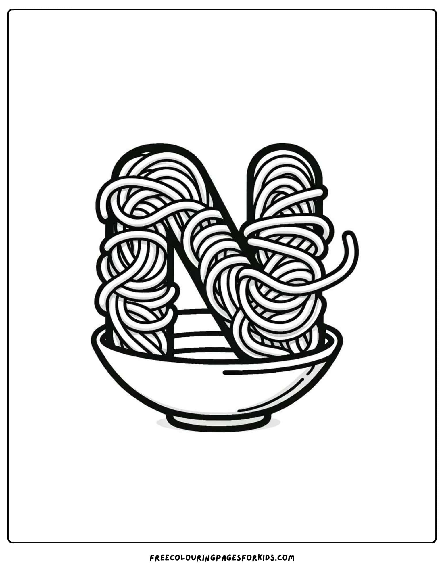 letter n for noodles coloring page