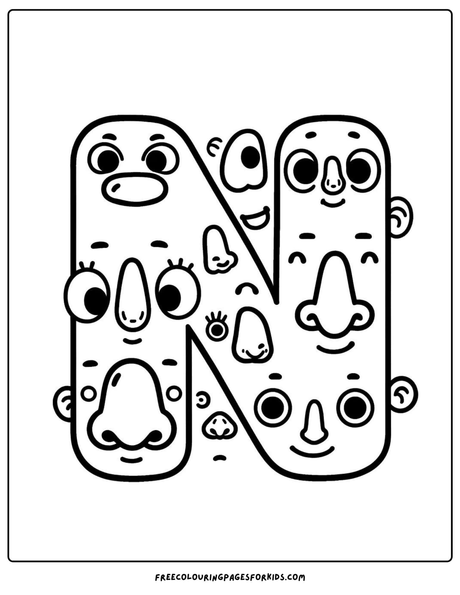 letter n for nose coloring page