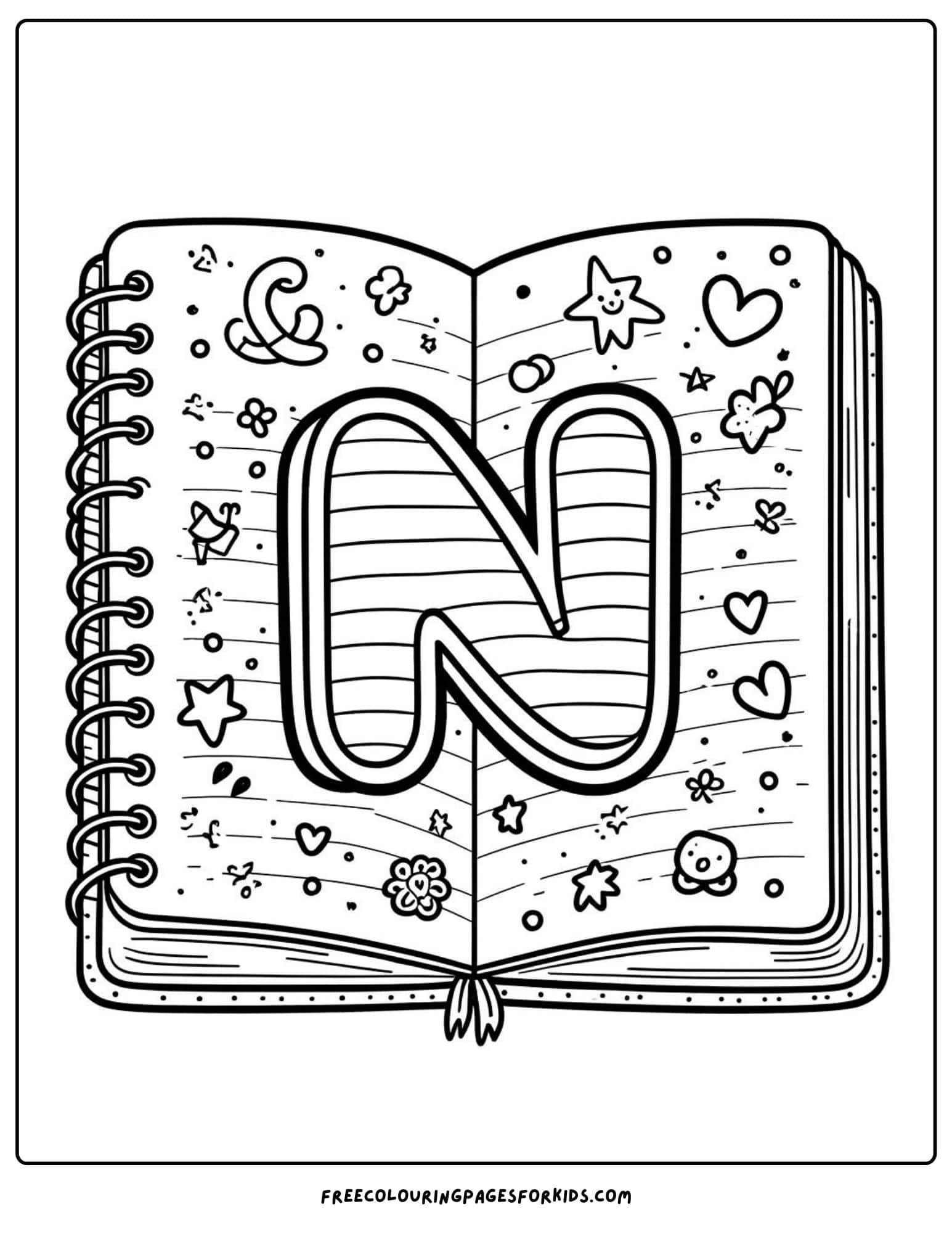 letter n for notebook coloring page