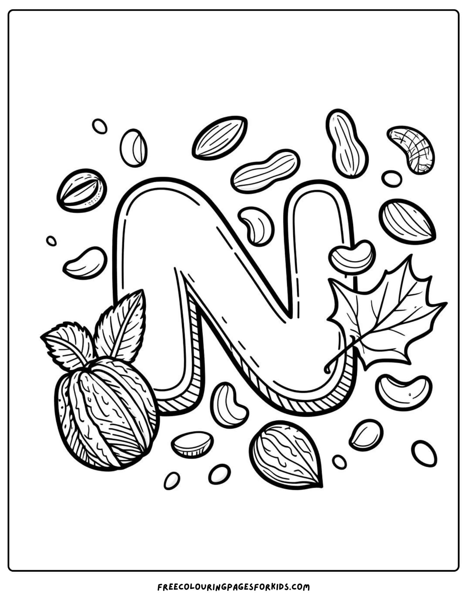 letter n for nuts coloring page