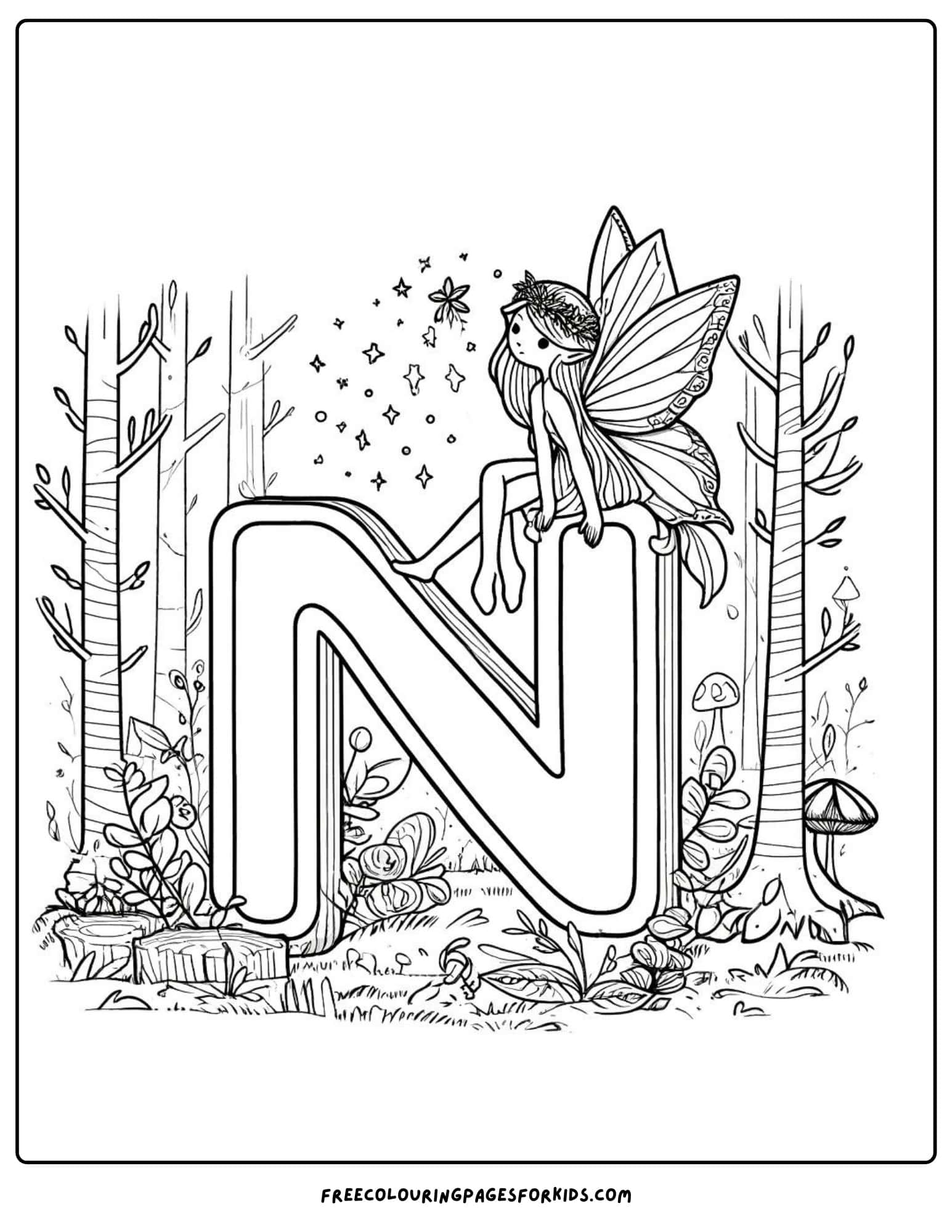 letter n for nymph coloring page