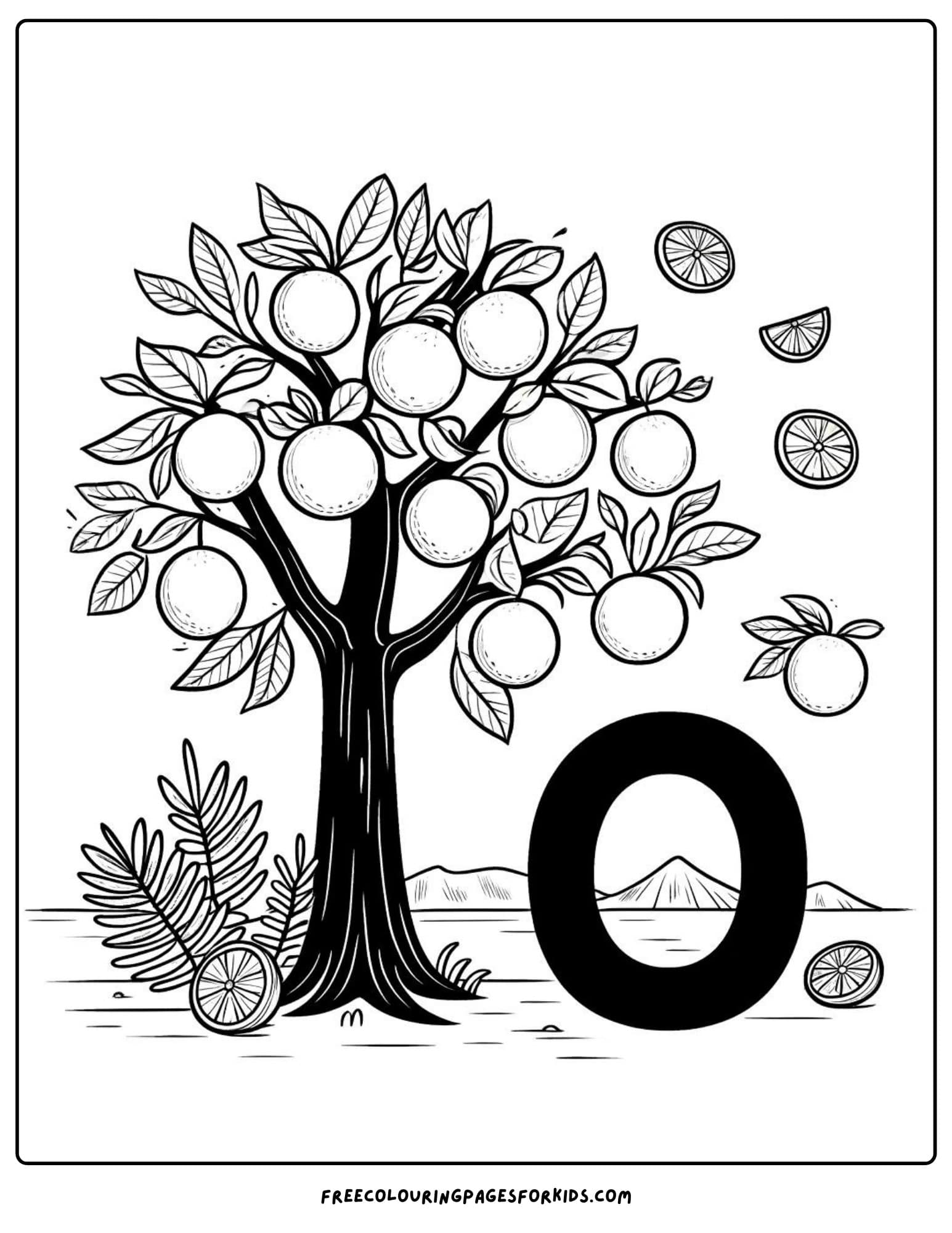 letter 0 for orange coloring page