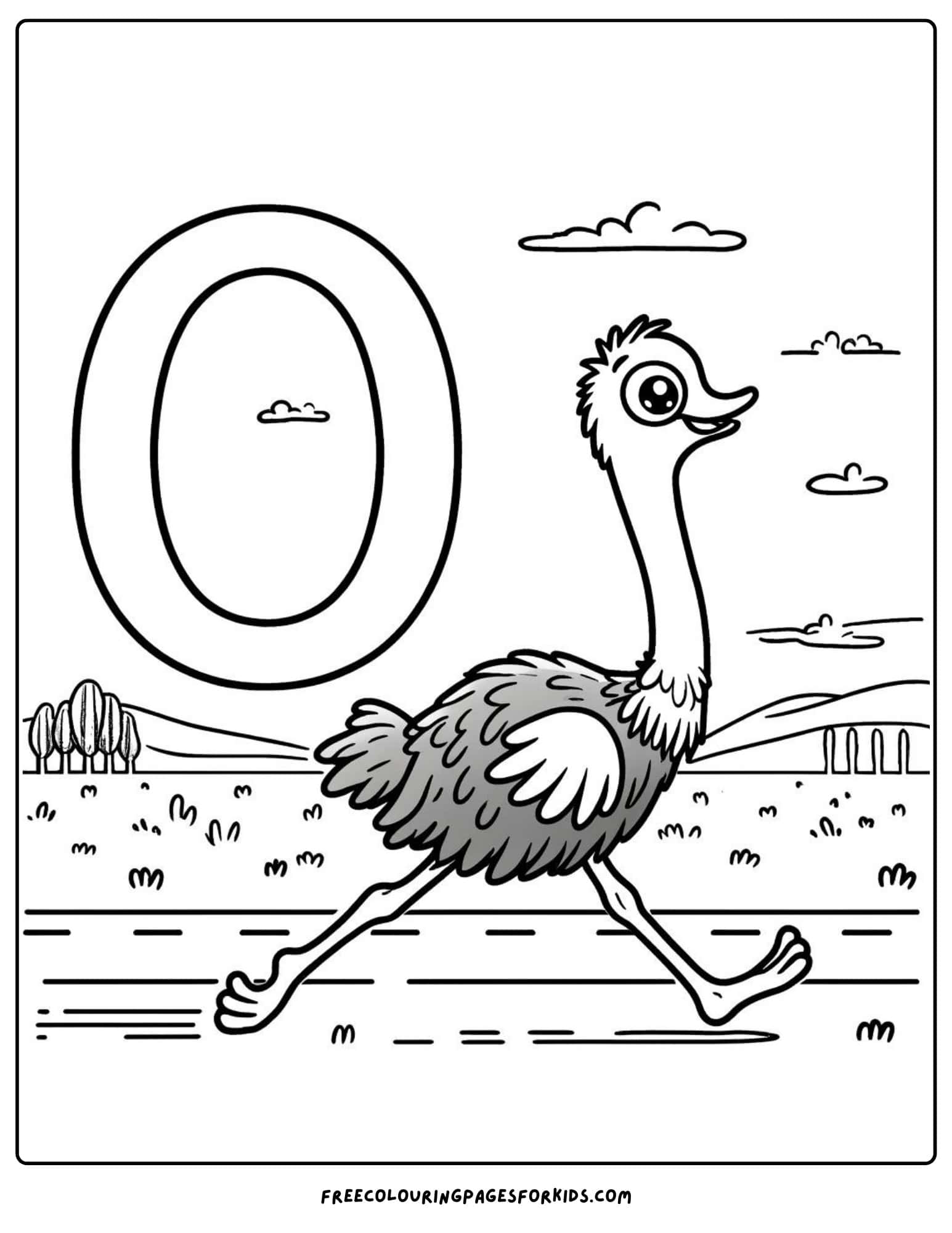 letter 0 for ostrich coloring page