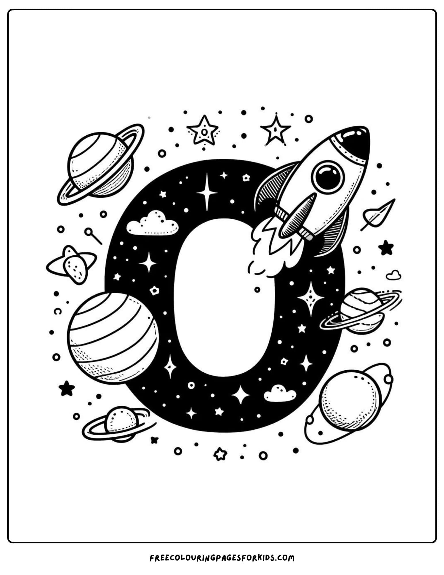 letter 0 for outer space coloring page