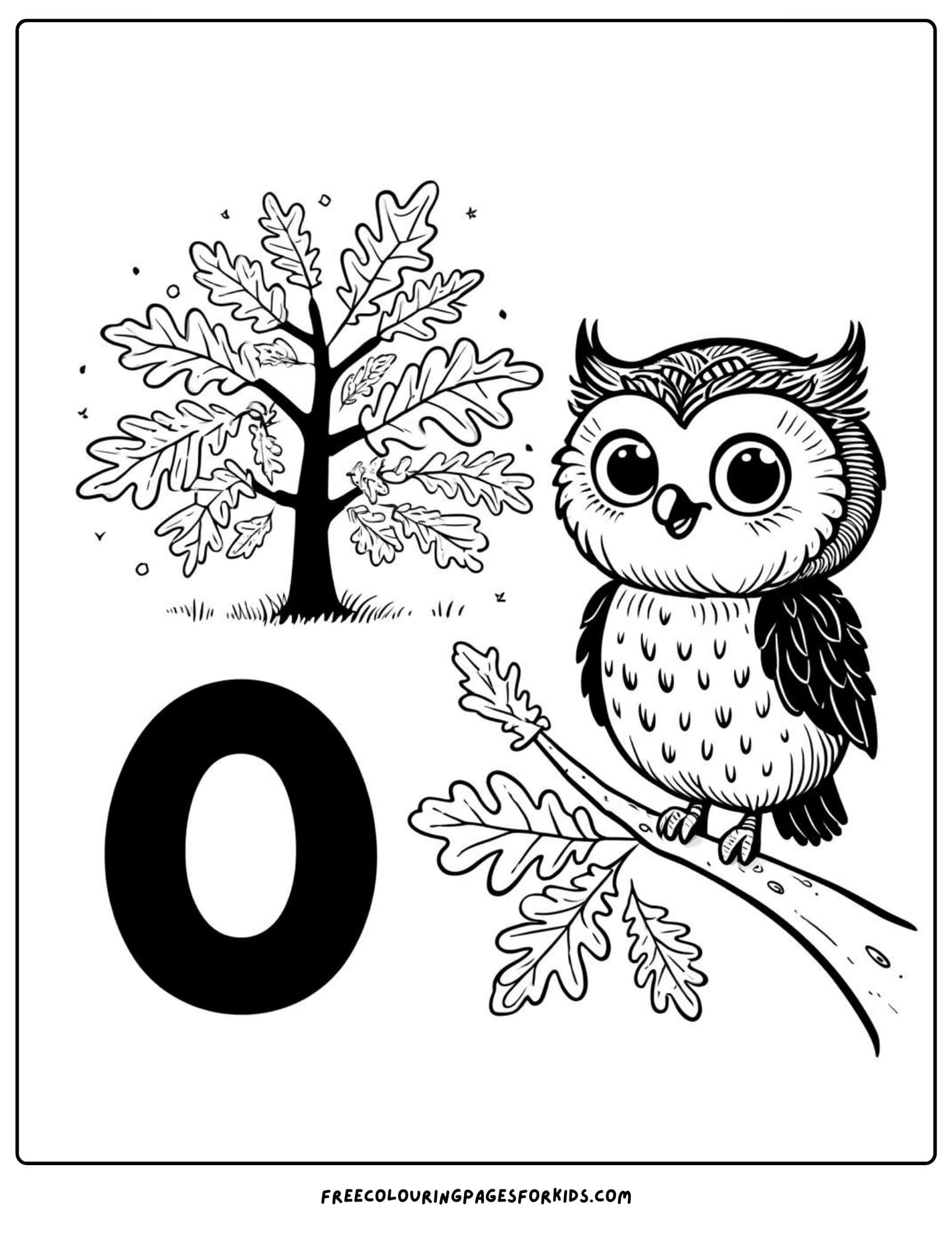 letter 0 for owl coloring page