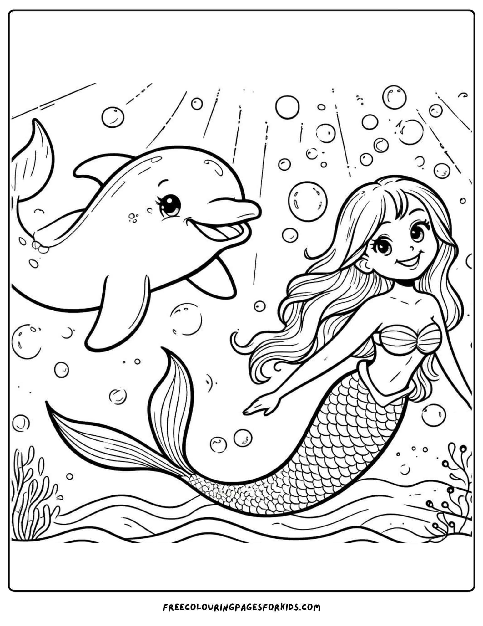 mermaid and a dolphin coloring page