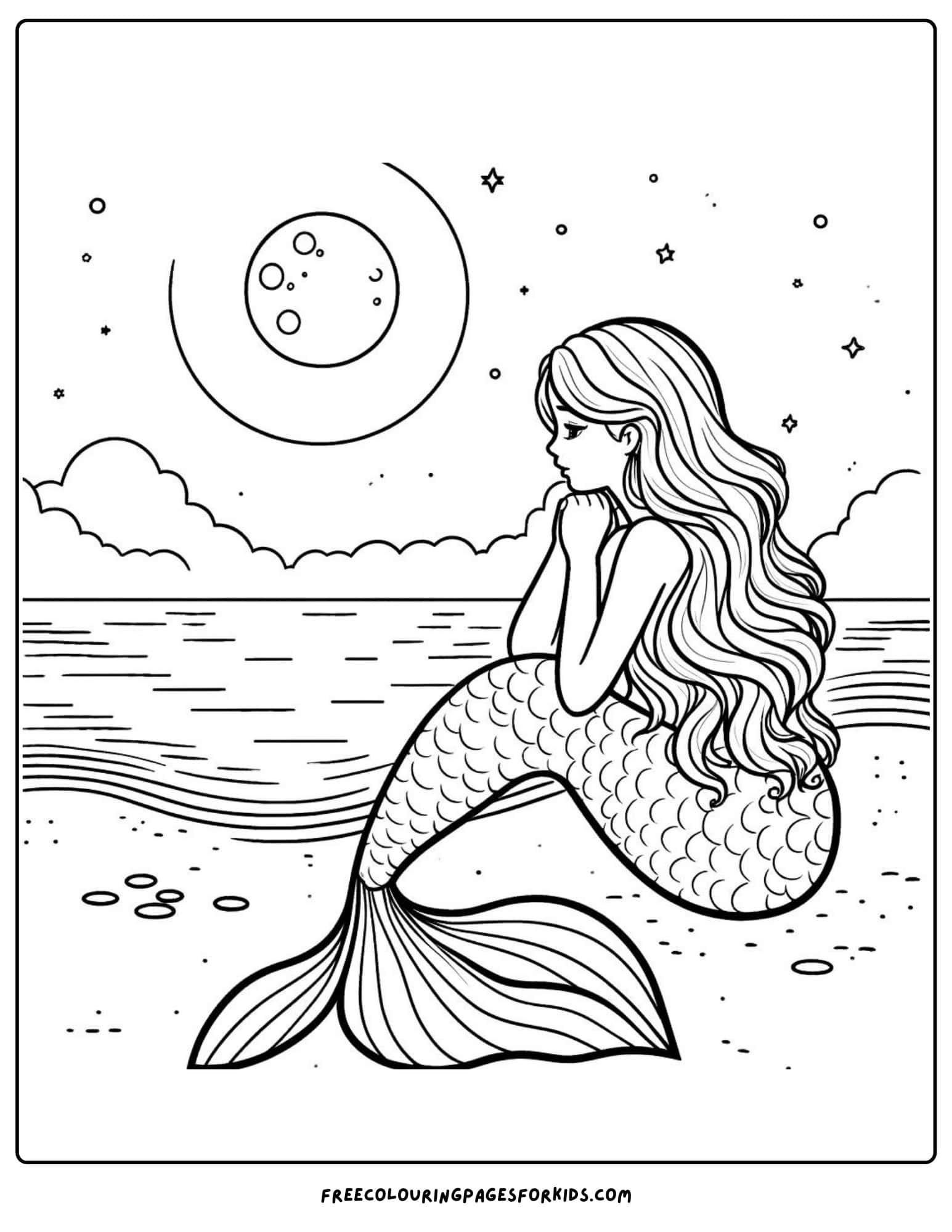 mermaid and the moon coloring page