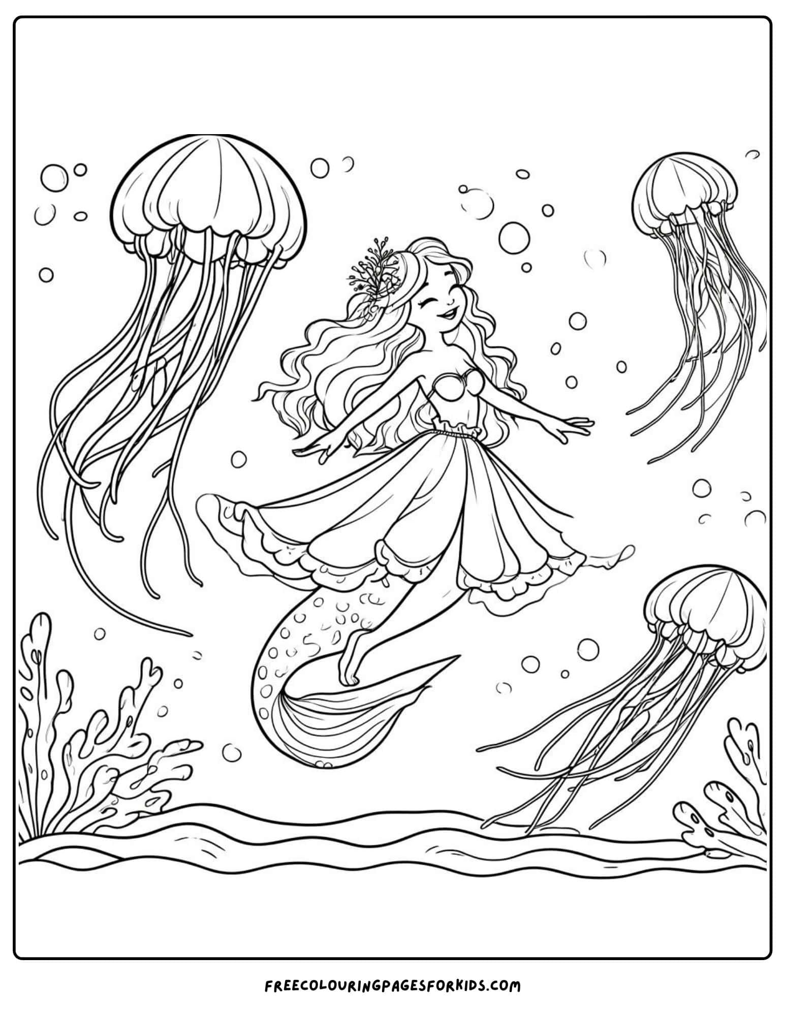 mermaid jellyfish dance coloring page