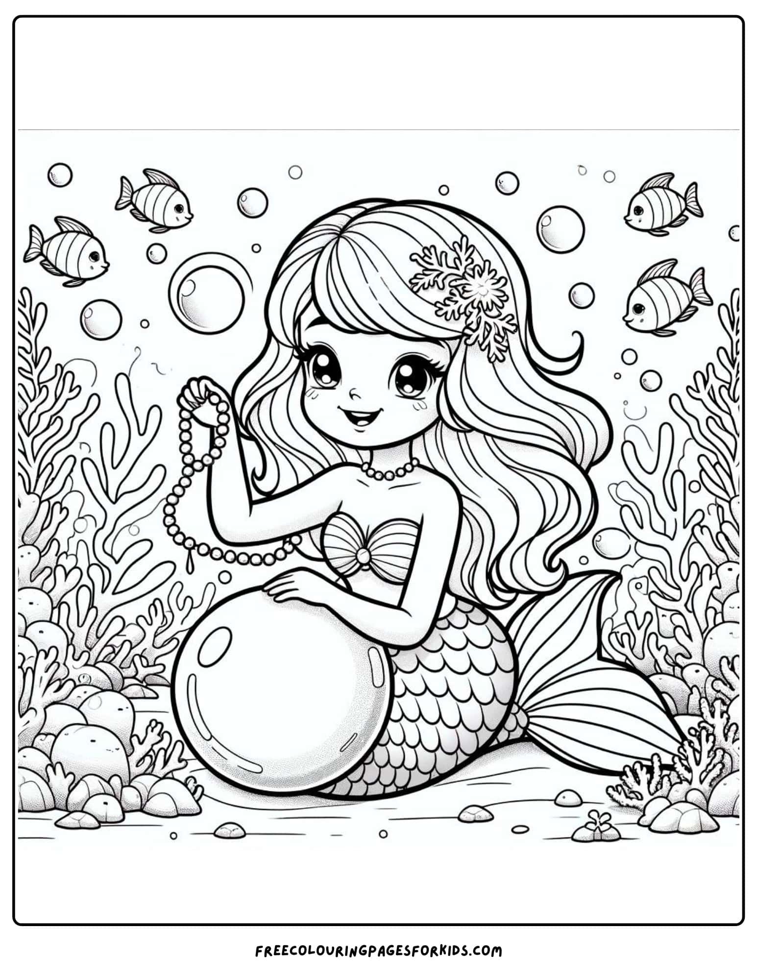 mermaid pearl necklace coloring page