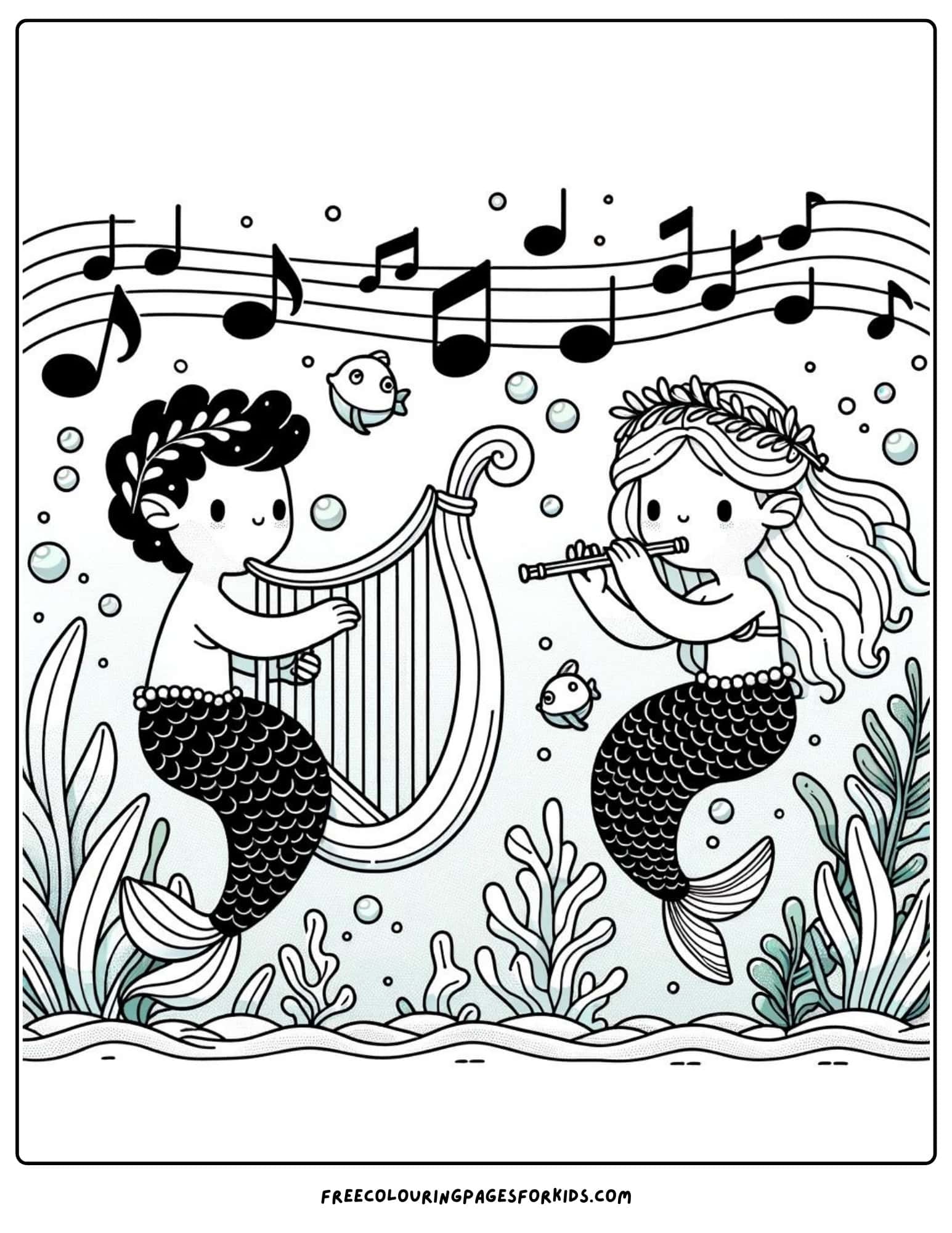 musical mermaids coloring page