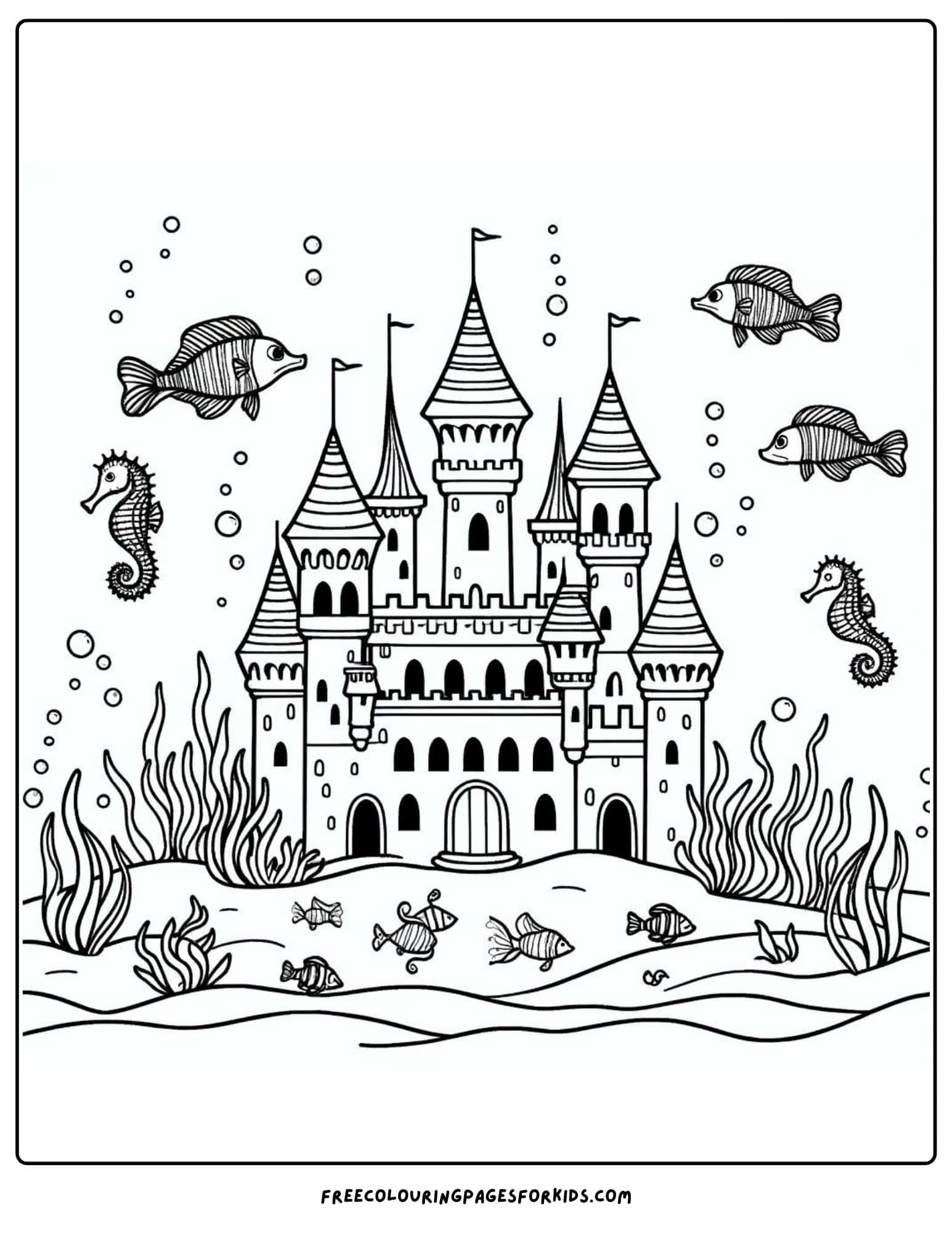 ocean underwater castle coloring page