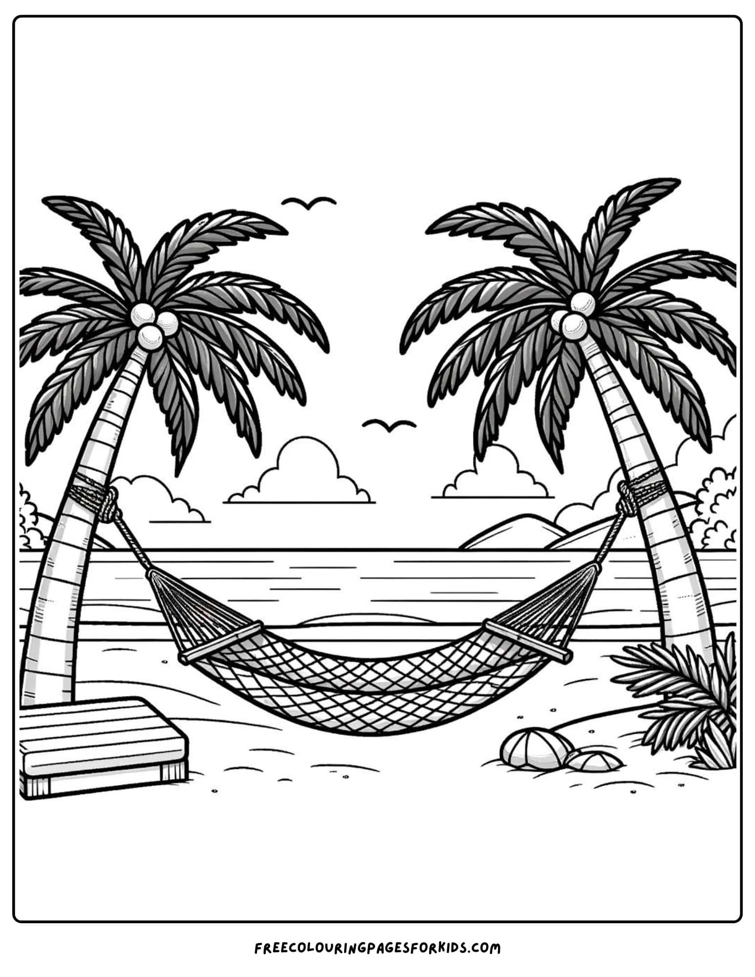 palm trees and a hammock coloring page