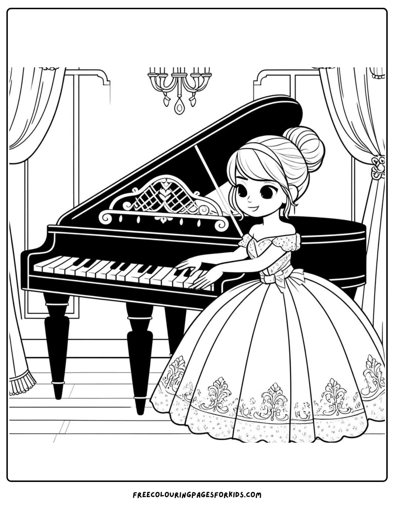 princess and the grand piano coloring page