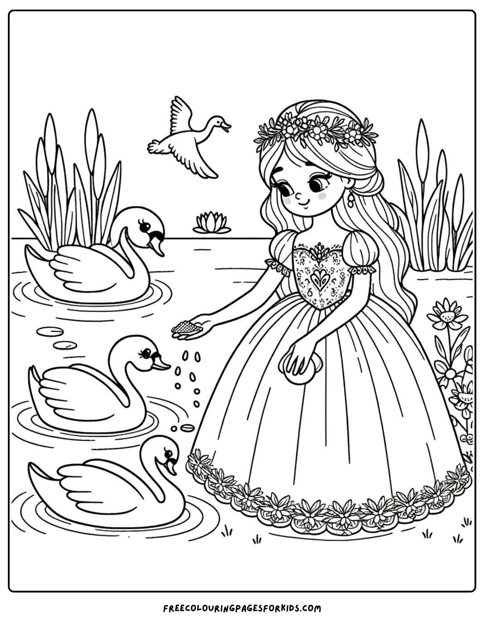 princess and the swans coloring page