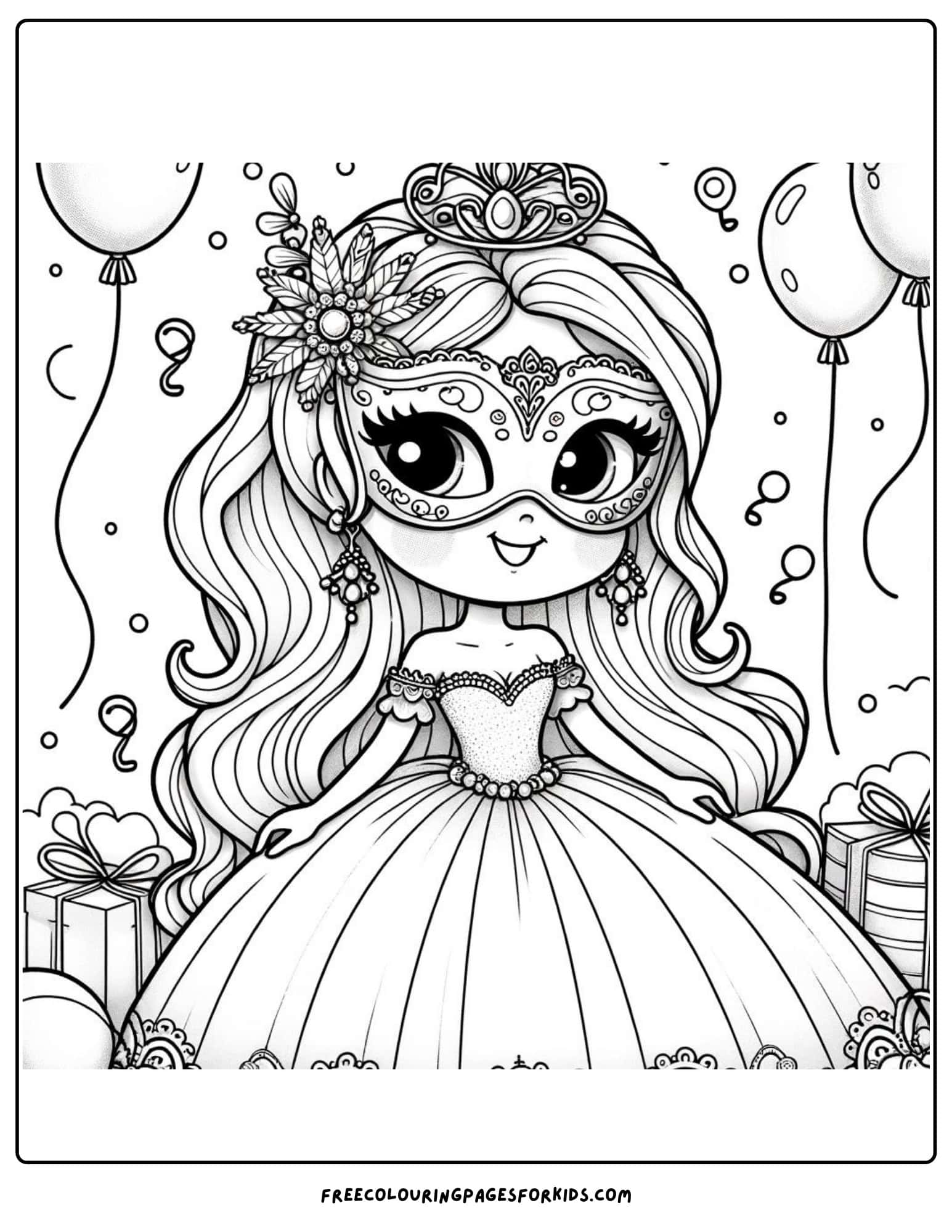 princess at a masquerade ball coloring page