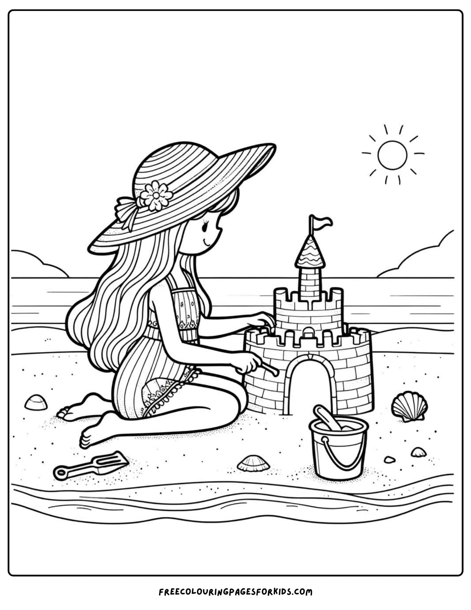 princess at the beach coloring page