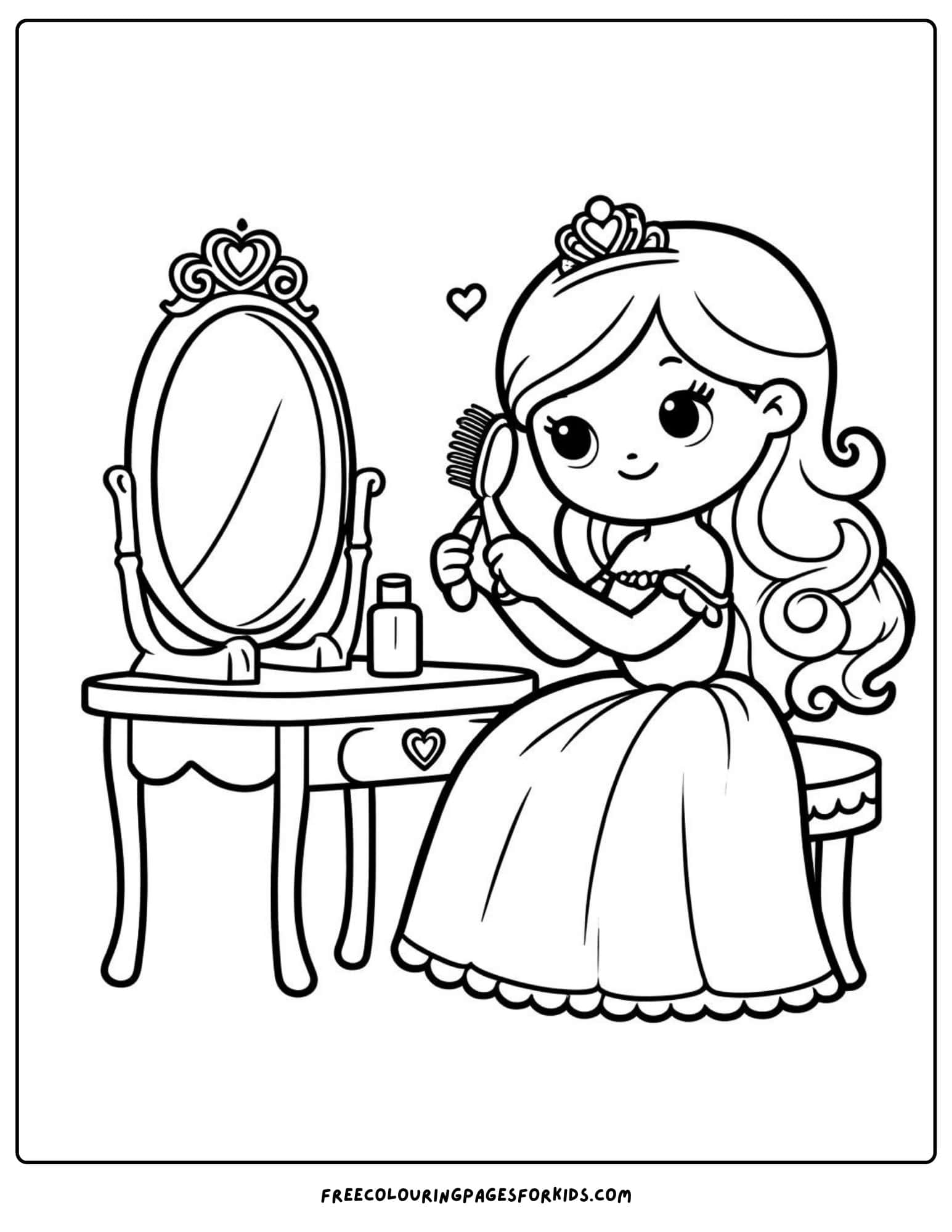 princess at the vanity coloring page