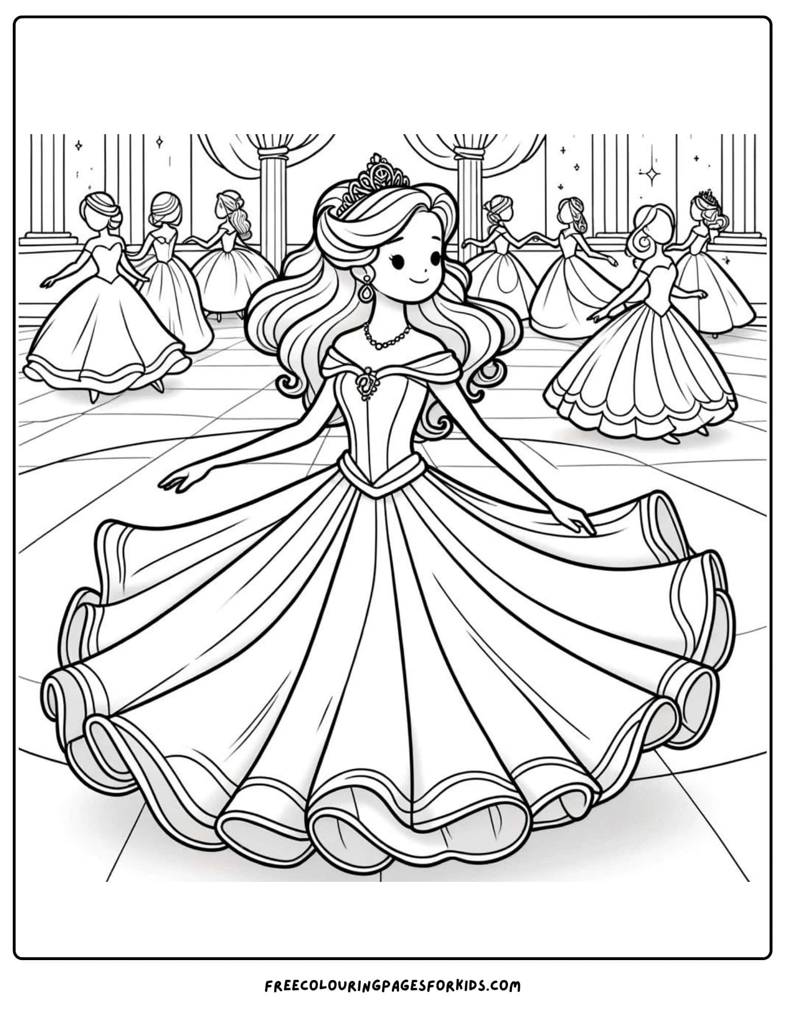 princess dancing at the ball coloring page