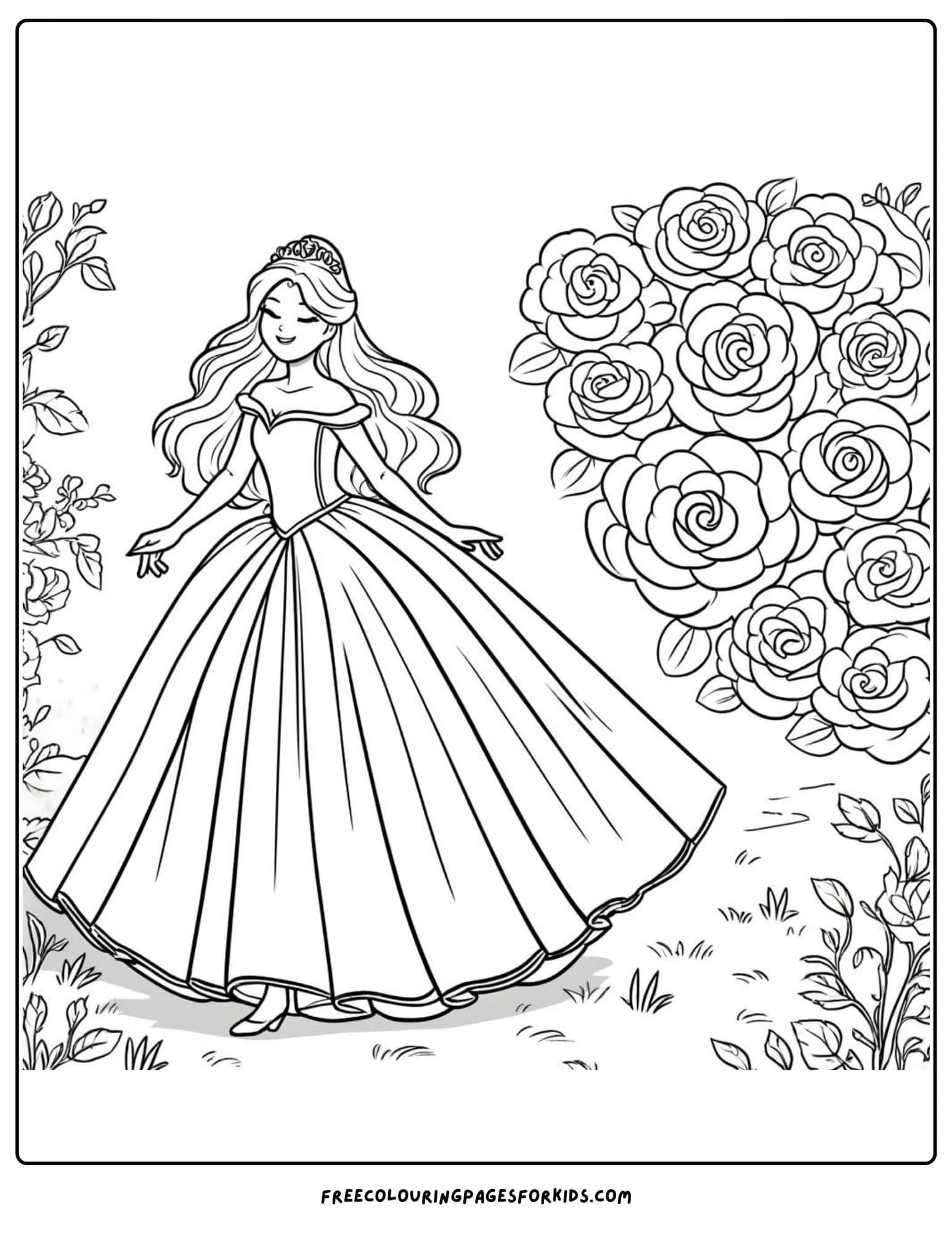 princess in a rose garden coloring page